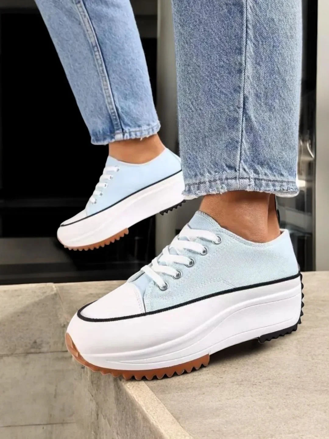 Chaussures baskets basses plate-forme tissu toile bleu