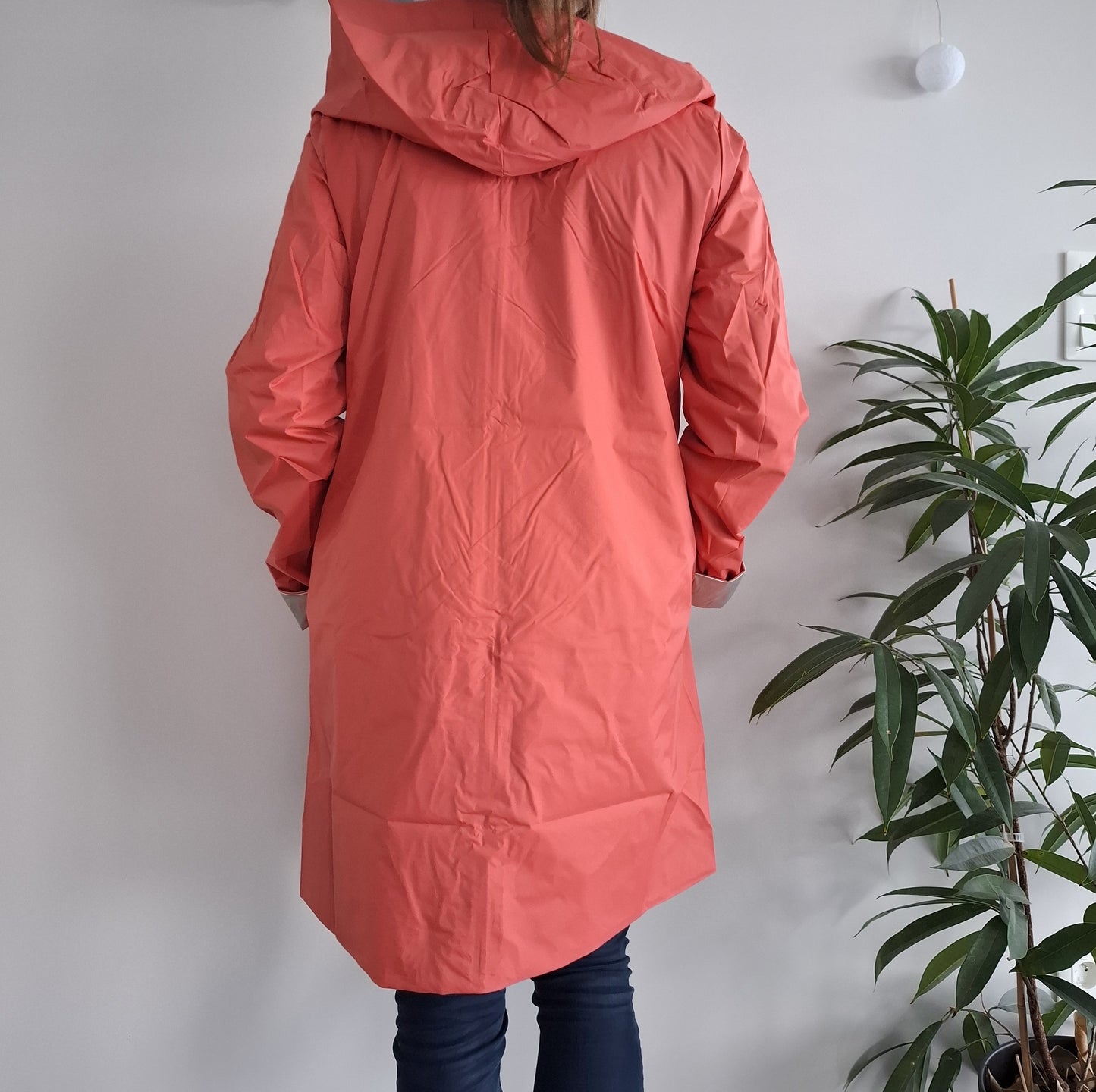 Laura Jo - Imperméable réversible long sans garnissage ouate couleur corail/doré