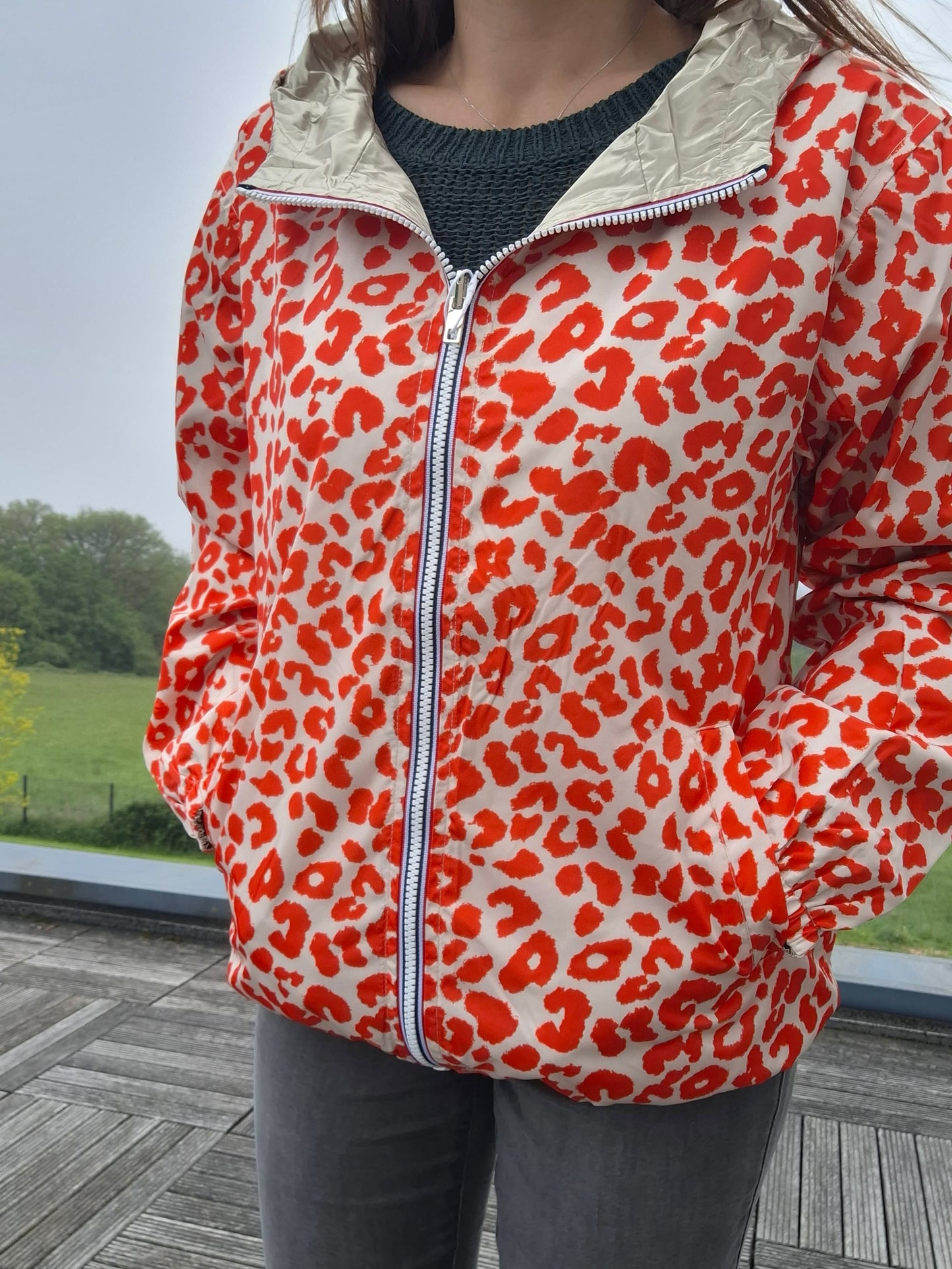 Escandelle - Parka imperméable courte Léopard orange réversible doré