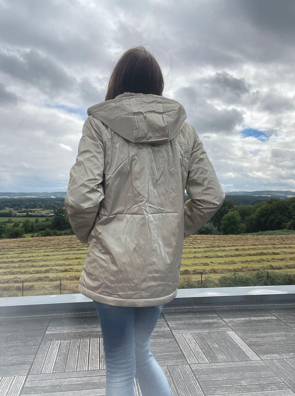 Laura Jo - Imperméable mi long doublé en fausse fourrure cordon tricolore couleur doré