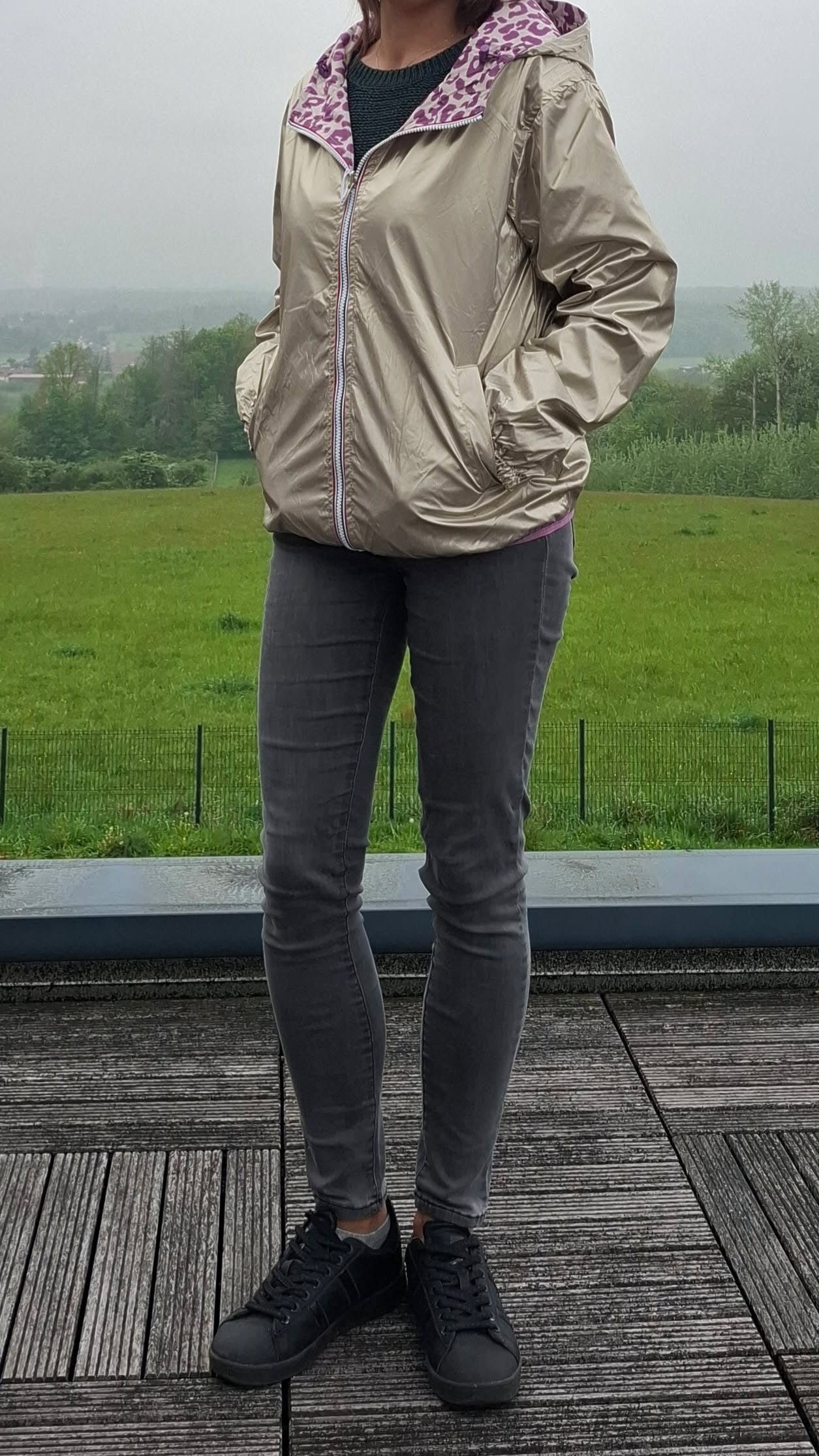Escandelle - Parka imperméable courte Léopard violet réversible doré