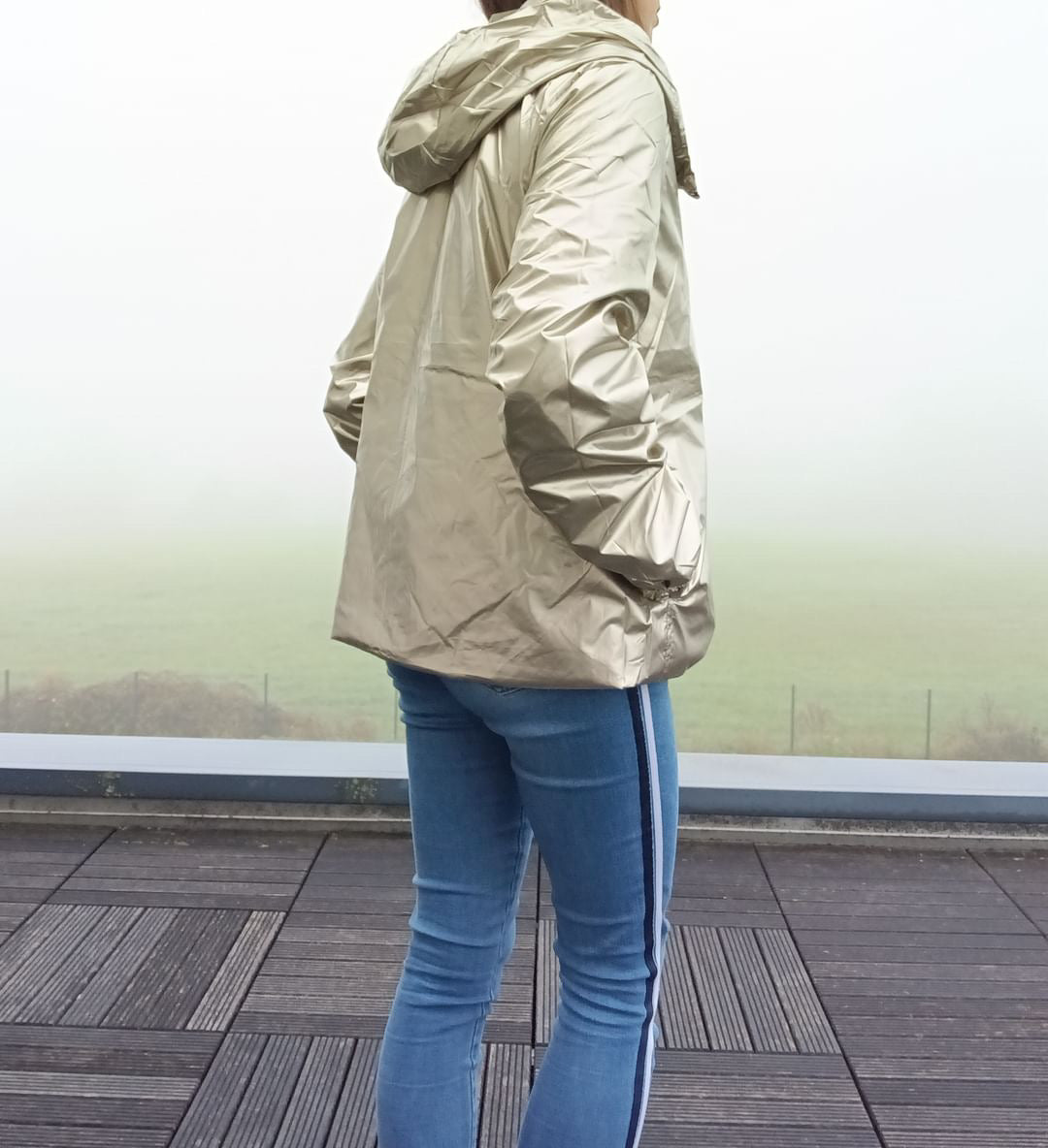 Melya Melody - Manteau court léger imperméable kaki réversible doré