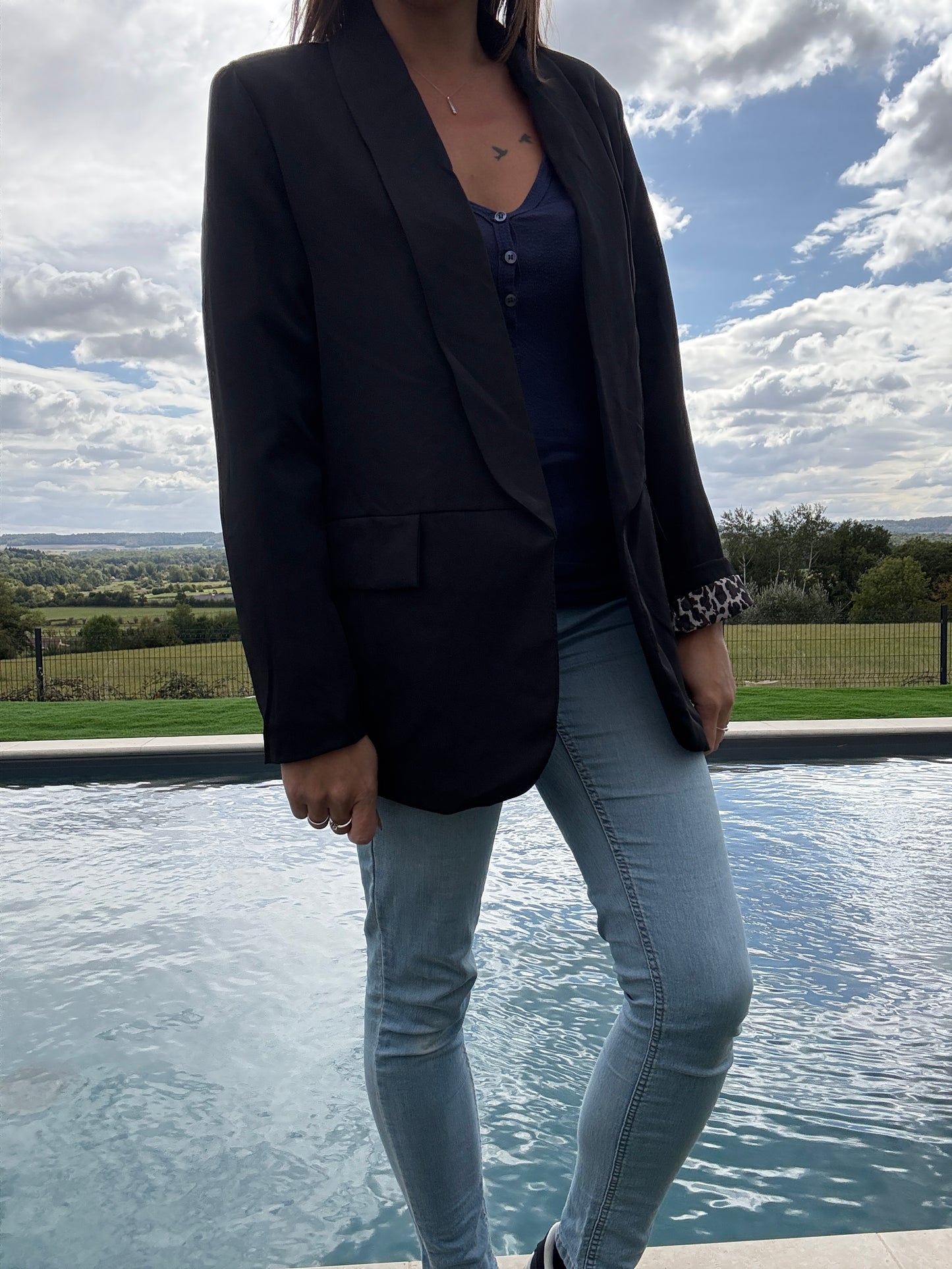 Veste blazer noir avec détails léopard