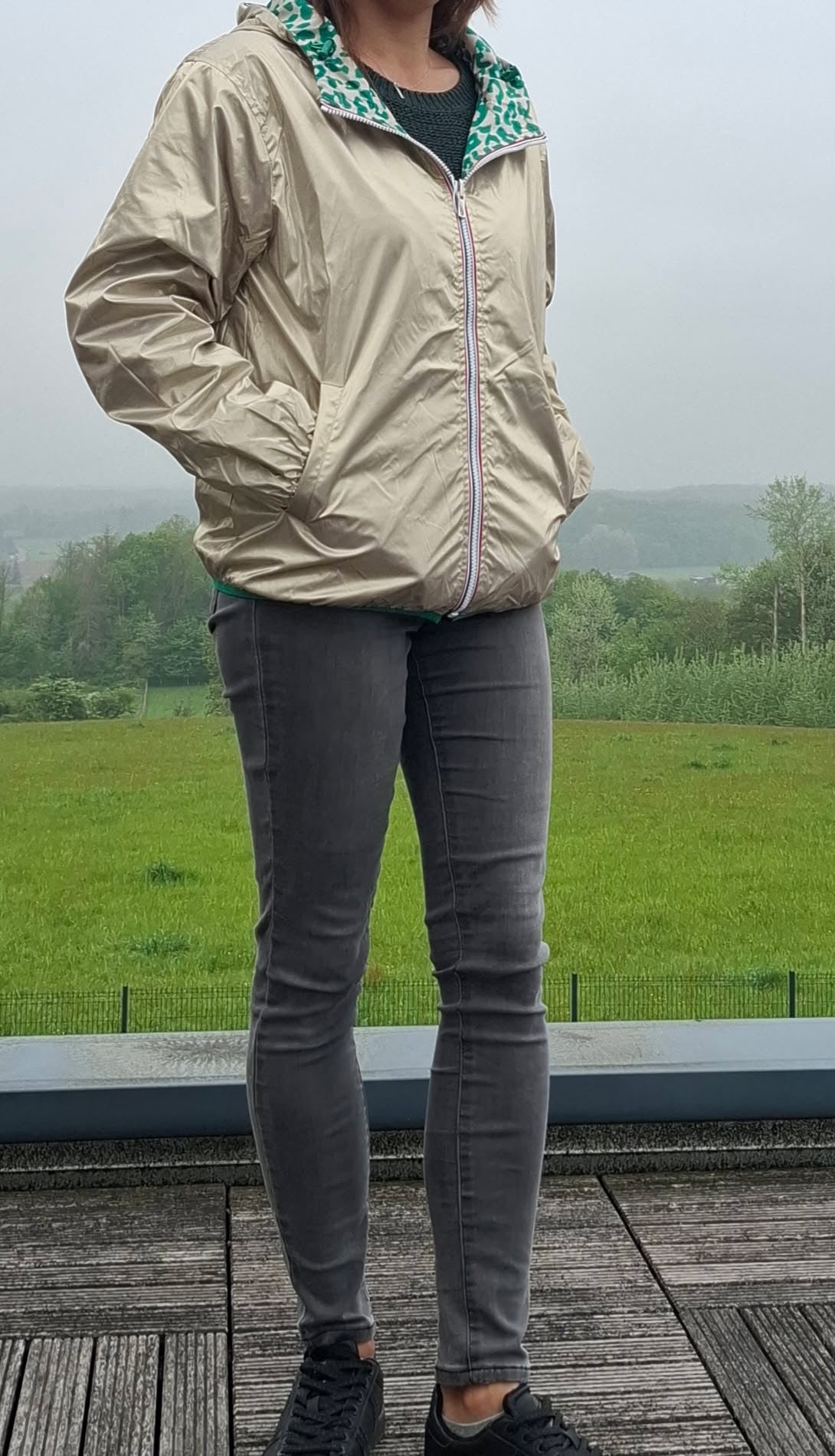 Escandelle - Parka imperméable courte Léopard vert réversible doré