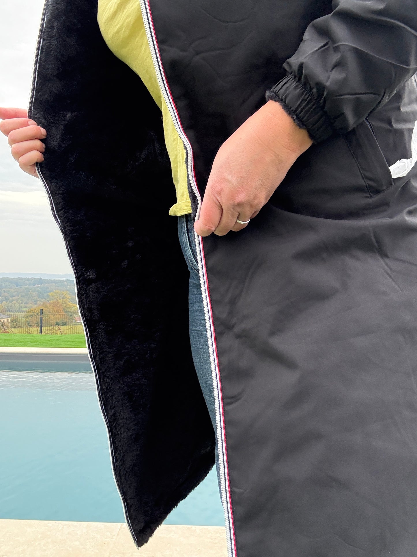 New Lolo - Manteau chaud long hauteur genoux noir fourré complet réversible imperméable