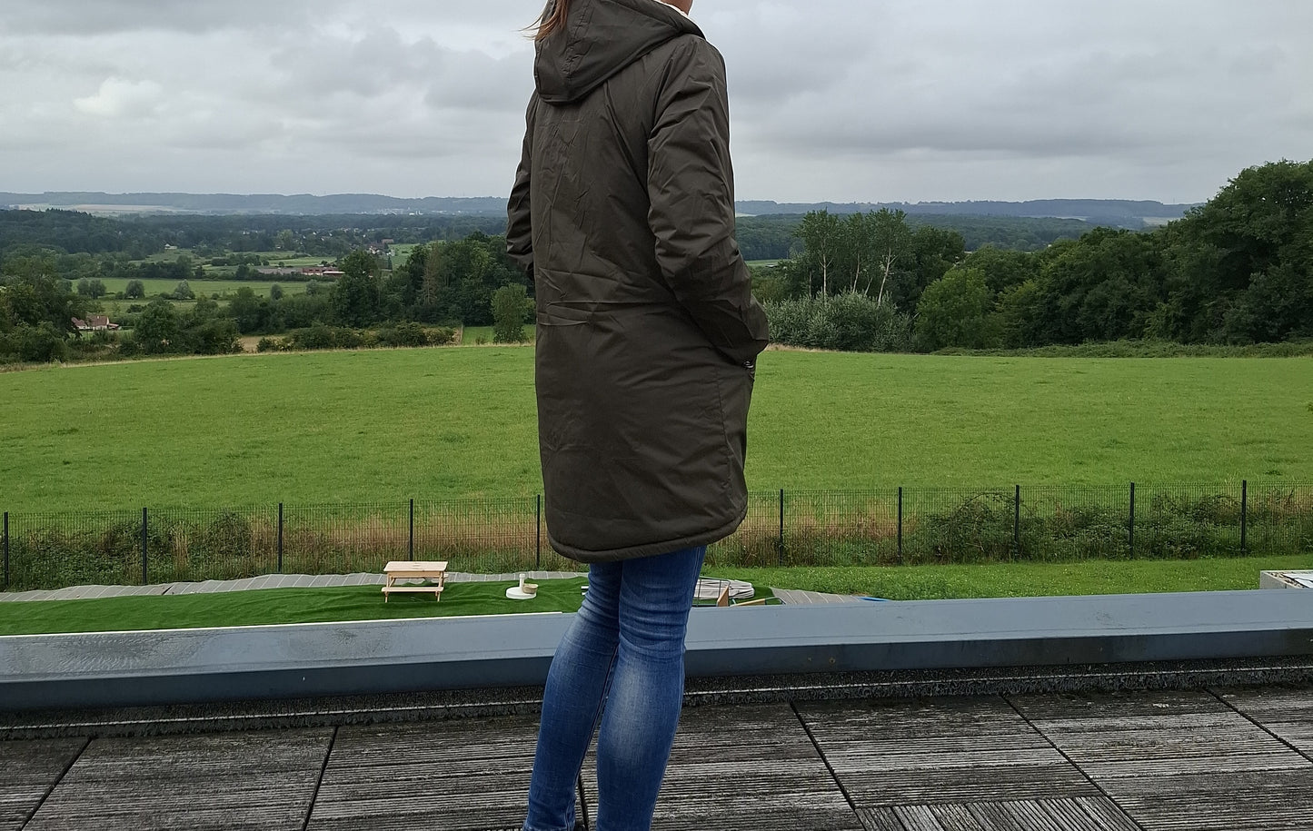 Laura Jo - Imperméable fourré long fausse fourrure kaki intérieur sherpa beige