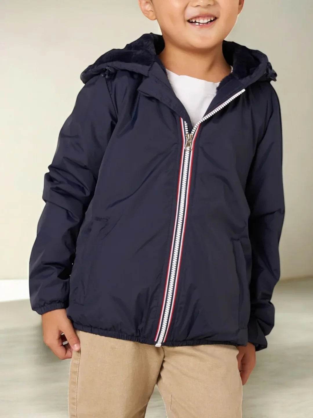 Laura Jo - ENFANT (Mixte) Imperméable court doublé en fausse fourrure bleu marine