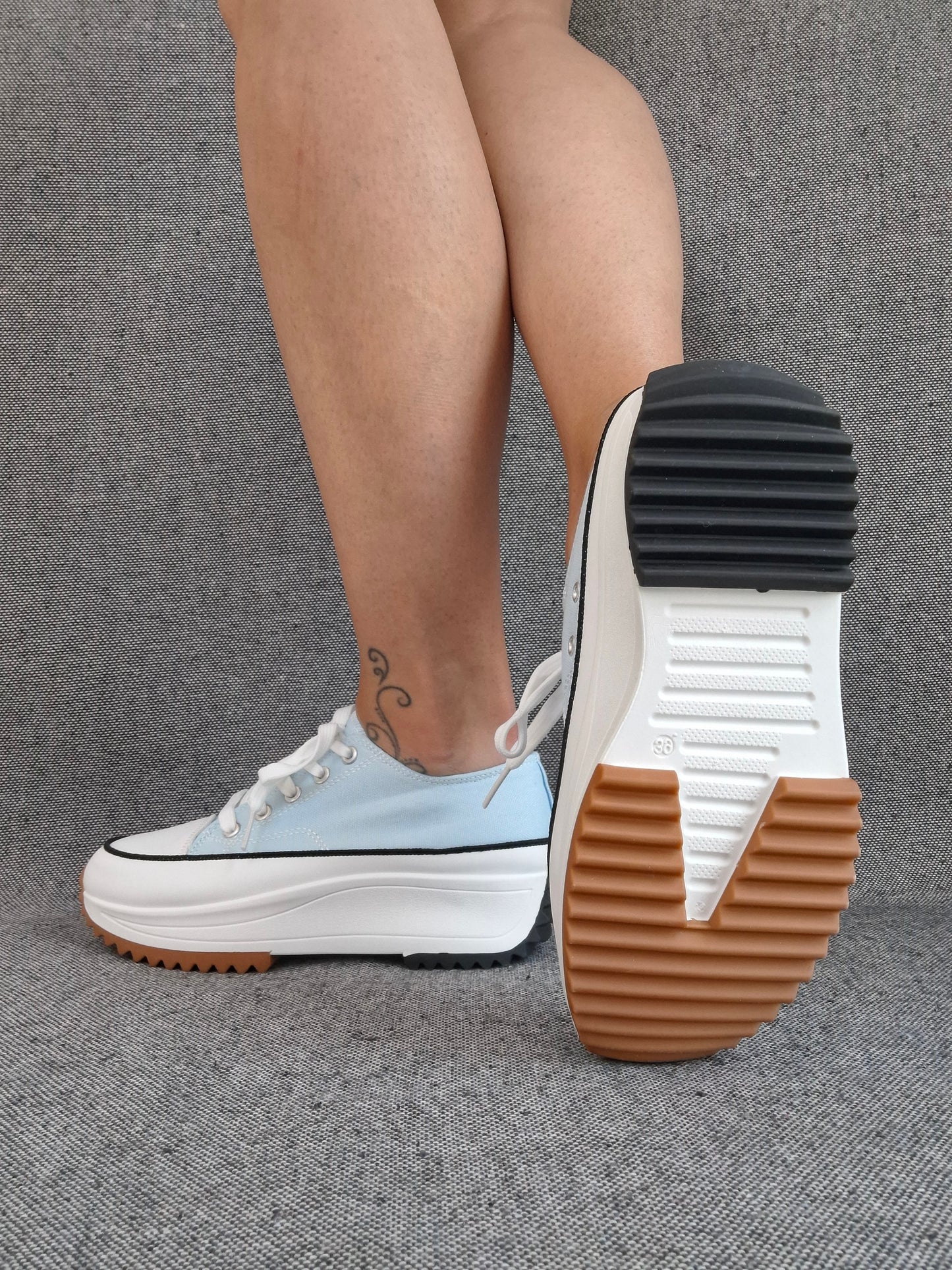 Chaussures baskets basses plate-forme tissu toile bleu