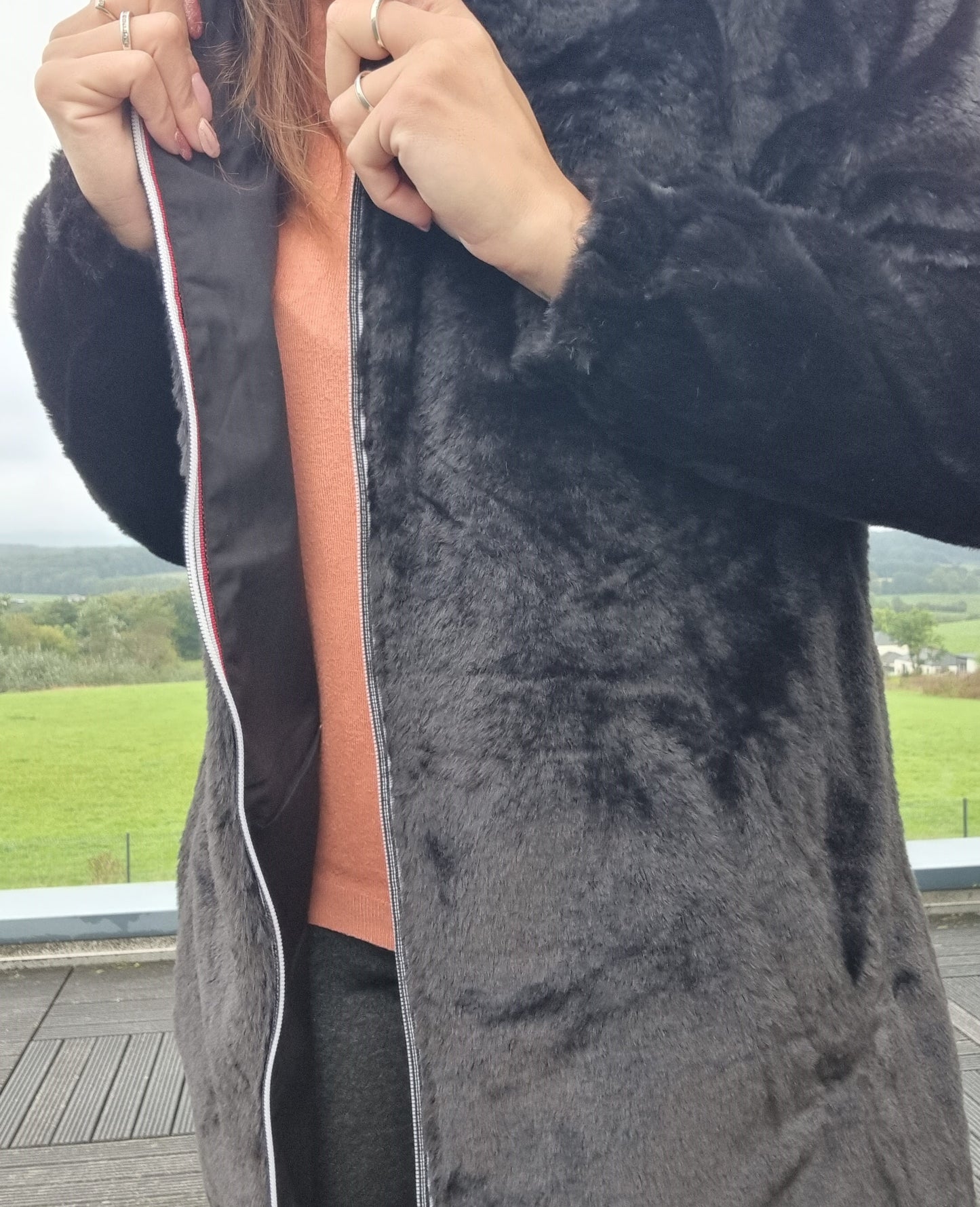 New Lolo - Manteau long NOIR réversible, imperméable et complètement fourré non resserrable à la taille