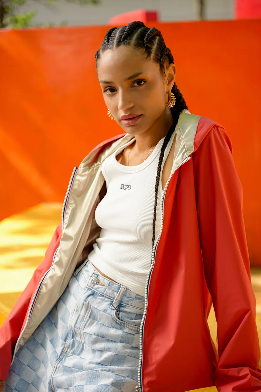 Laura Jo - Imperméable réversible court sans garnissage ouate couleur corail/doré