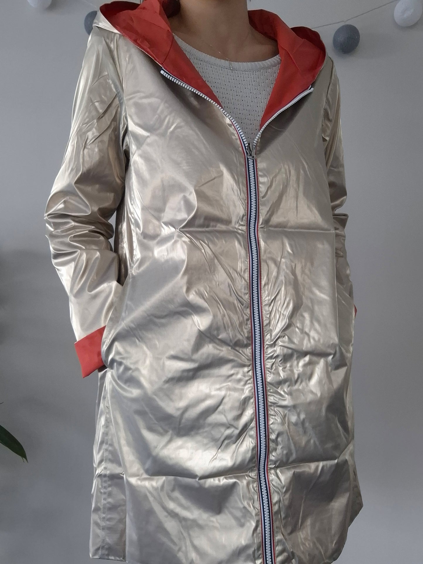 Laura Jo - Imperméable réversible long sans garnissage ouate couleur corail/doré