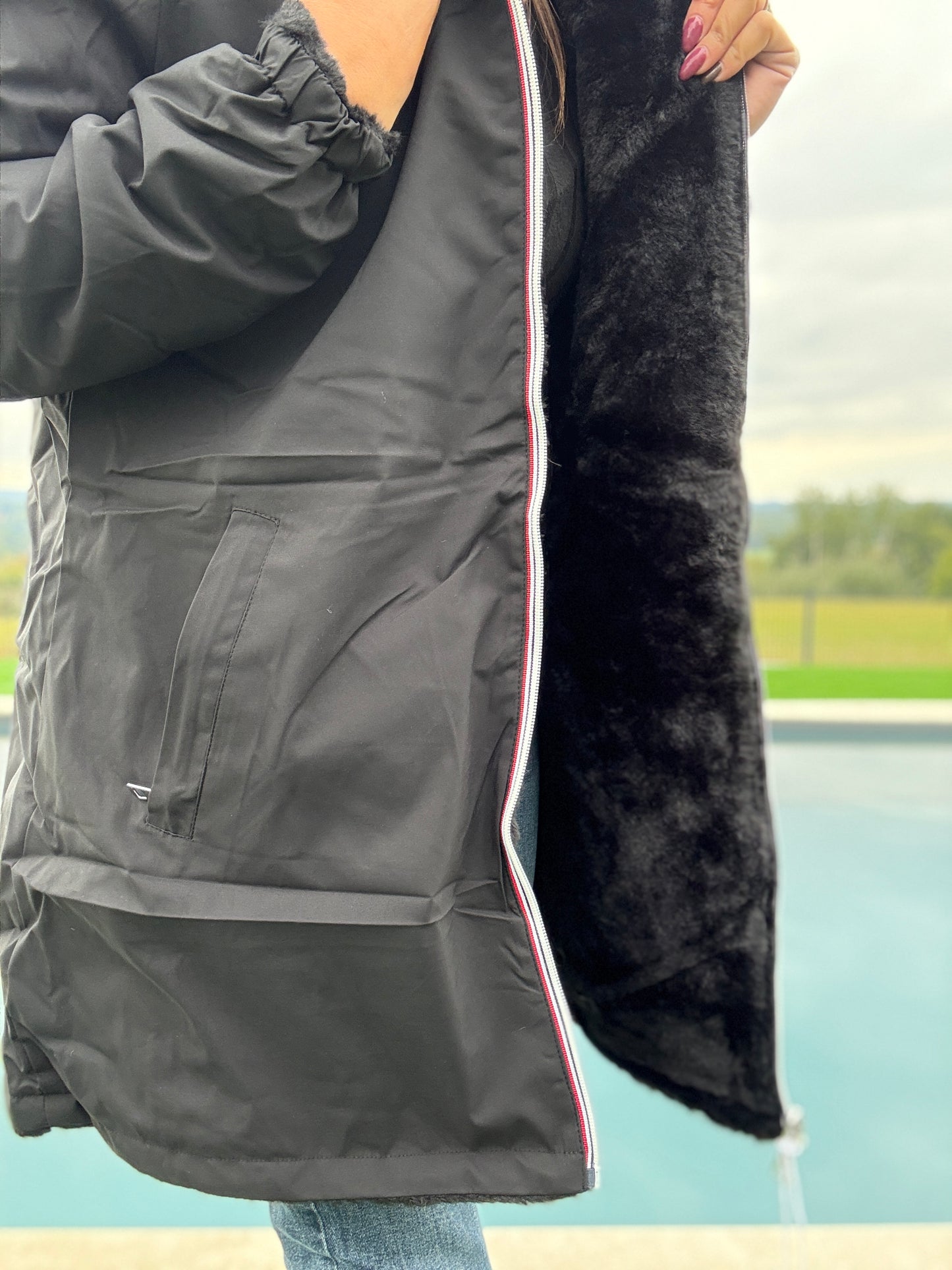 New Lolo - Manteau long noir fourré complet réversible imperméable