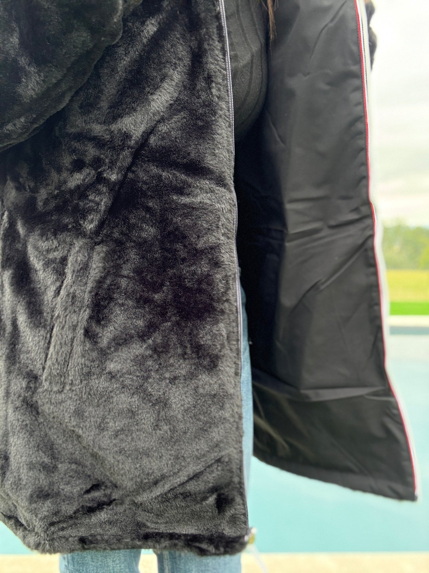 New Lolo - Manteau long noir fourré complet réversible imperméable