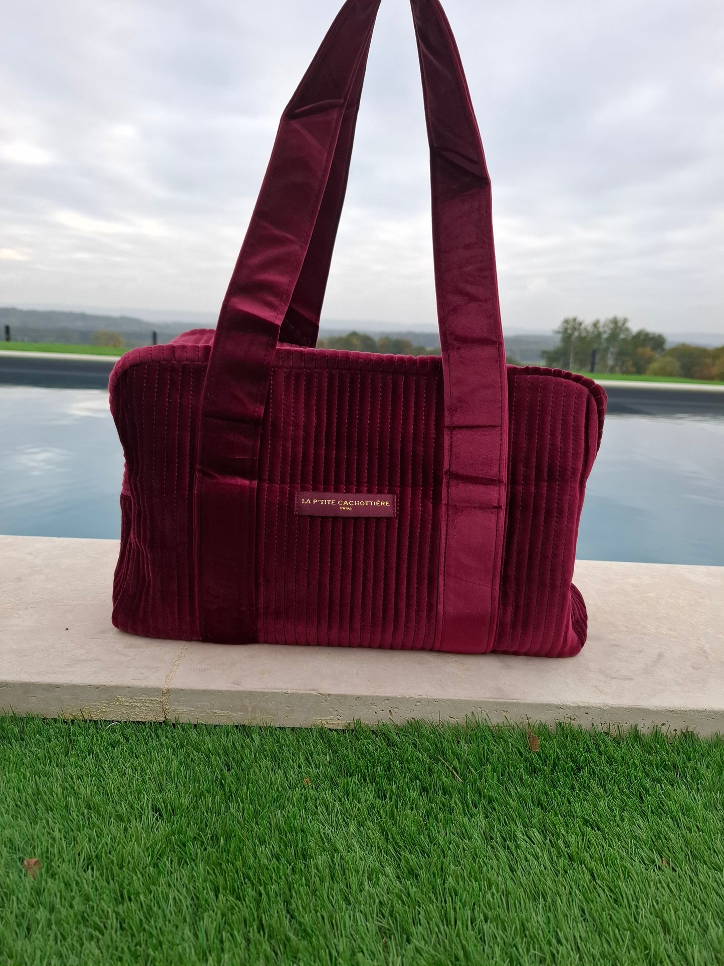 Sac week-end de voyage polochon velours cotelé rouge bordeaux