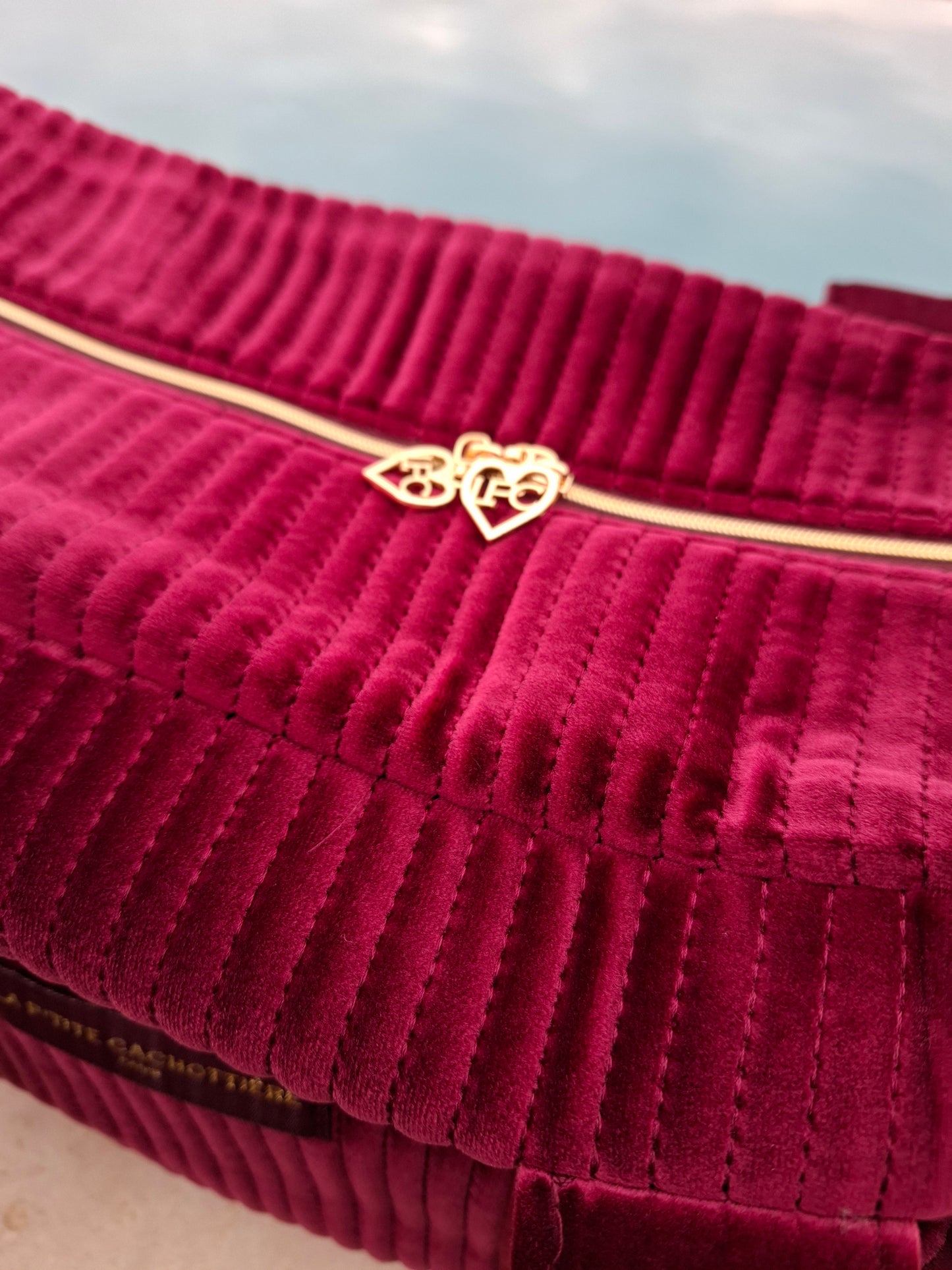 Sac week-end de voyage polochon velours cotelé rouge bordeaux