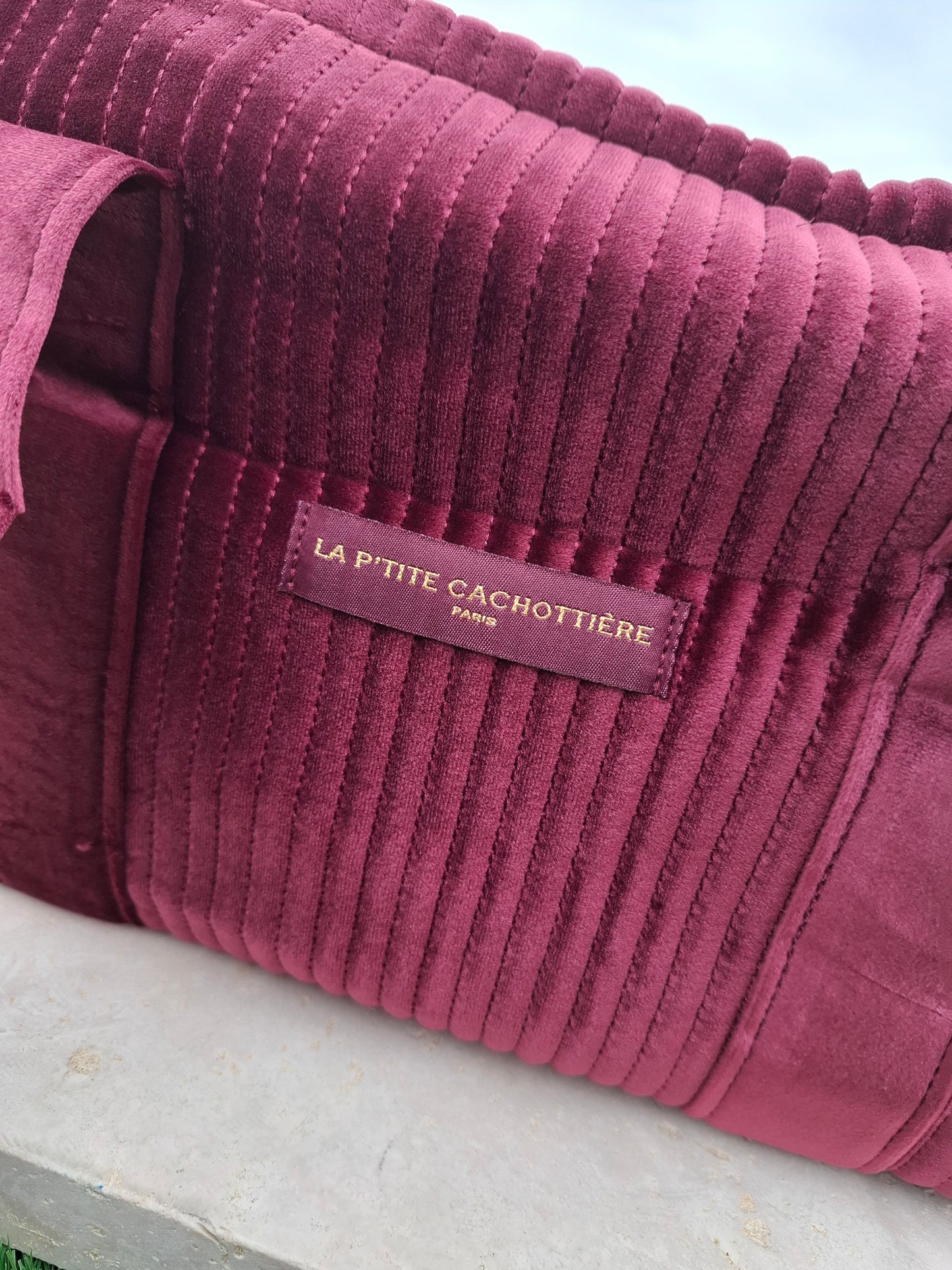 Sac week-end de voyage polochon velours cotelé rouge bordeaux