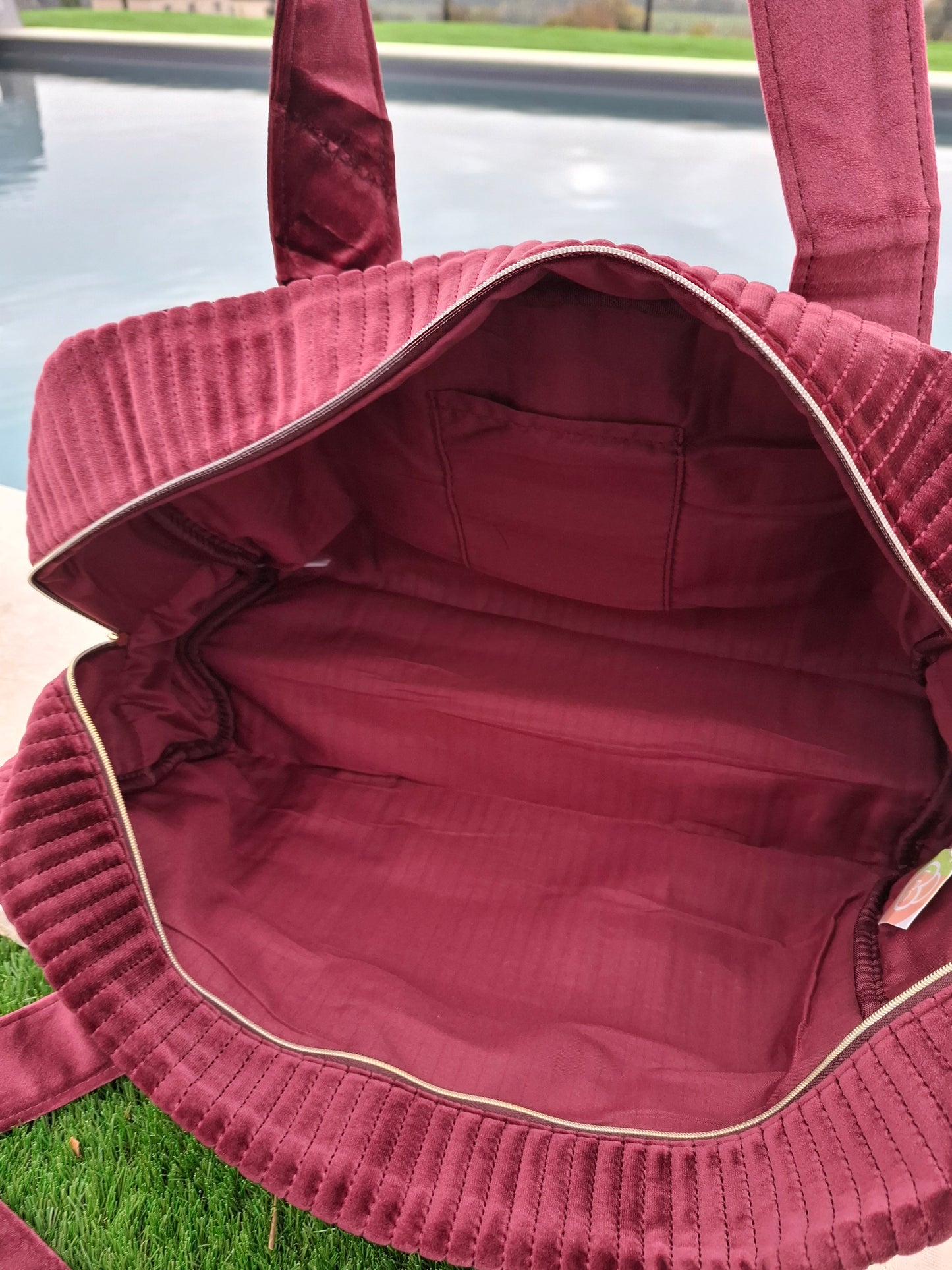 Sac week-end de voyage polochon velours cotelé rouge bordeaux