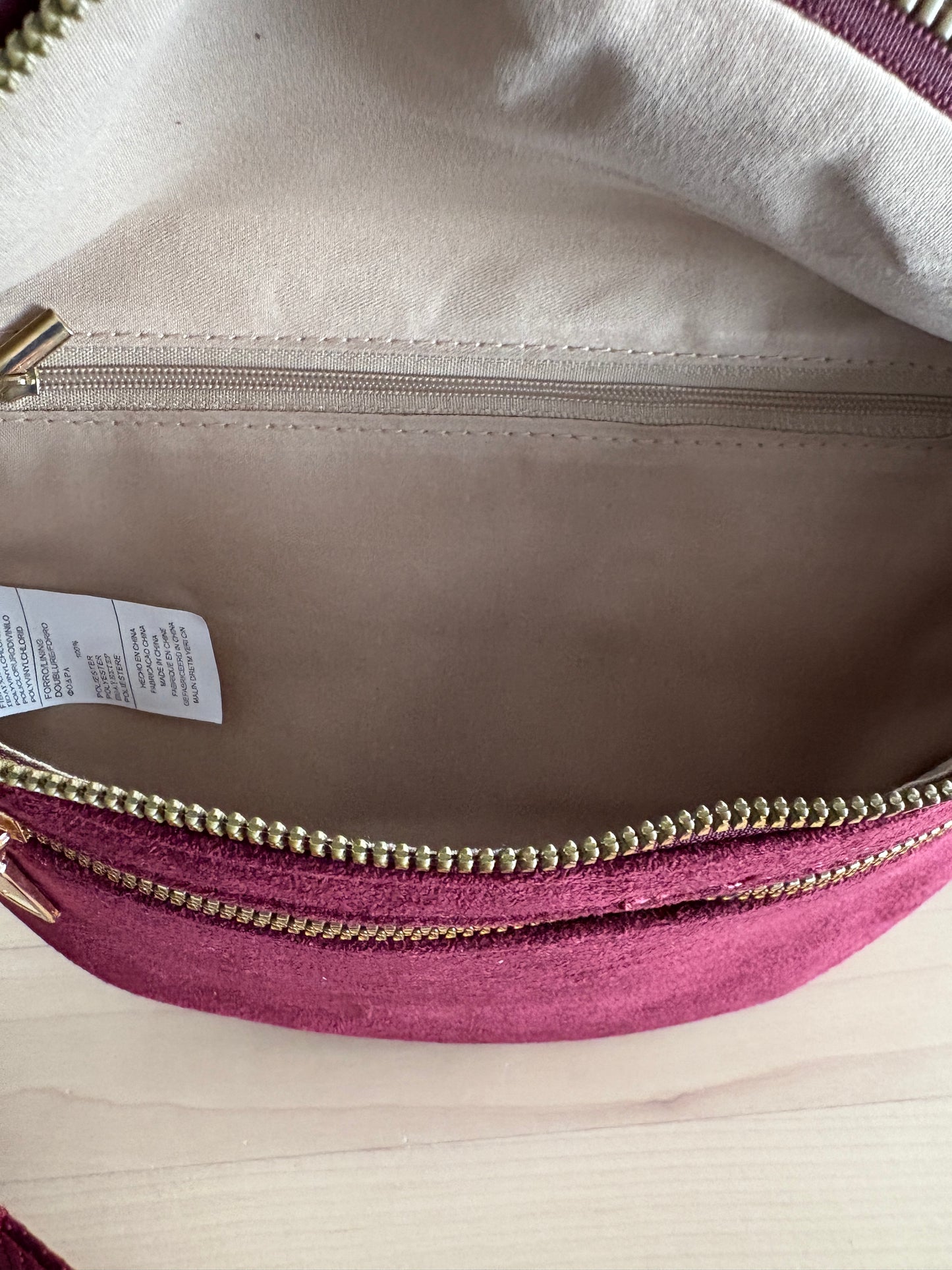 Sac banane toucher daim 2 poches rouge bordeaux sangle fantaisie