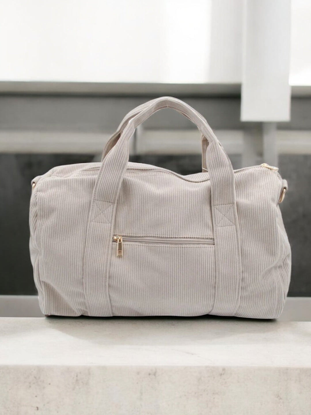 Sac week-end polochon beige effet velours cotelé avec sangle unie