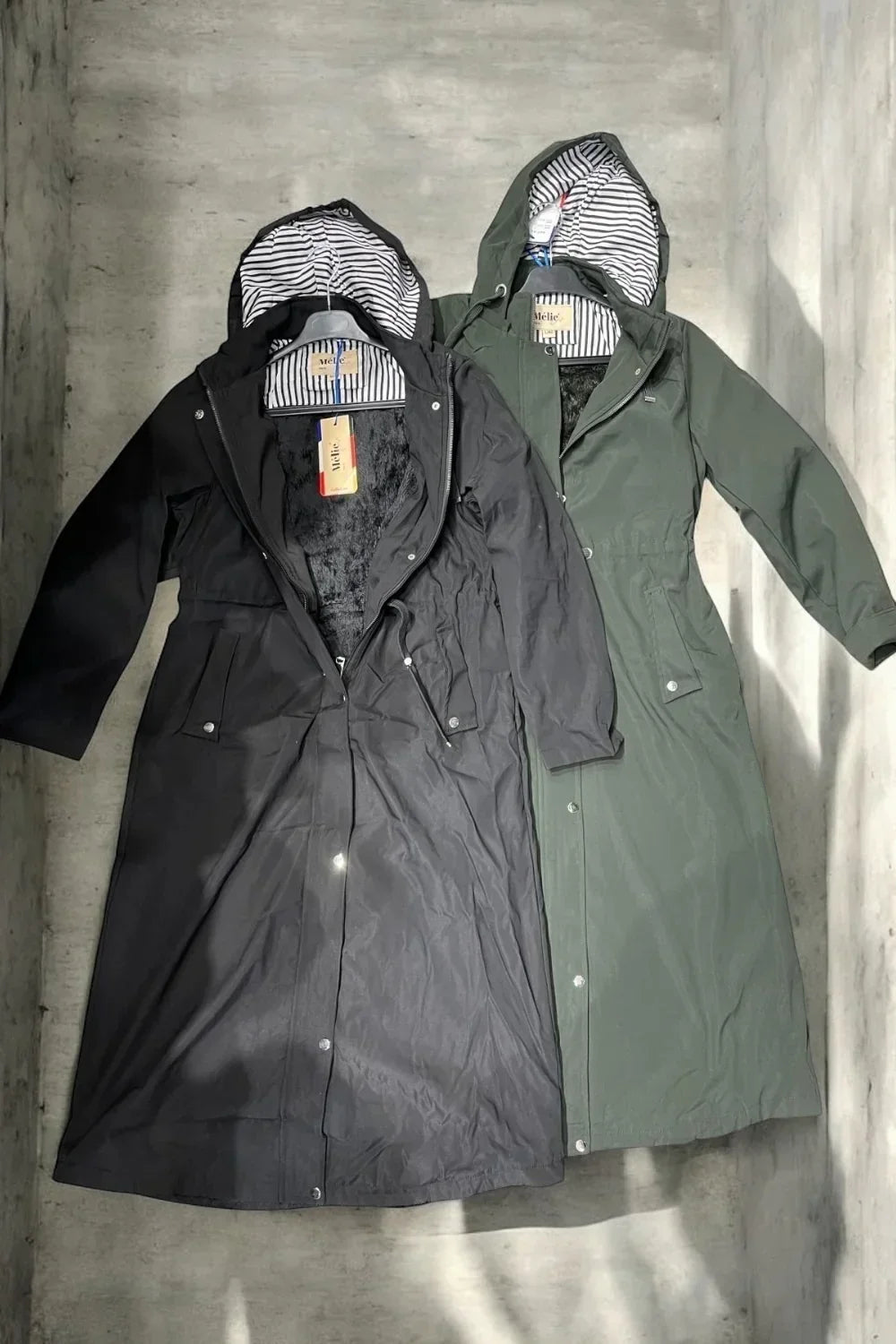 Manteau long type trench ciré hauteur genoux kaki fourré imperméable - Curvy