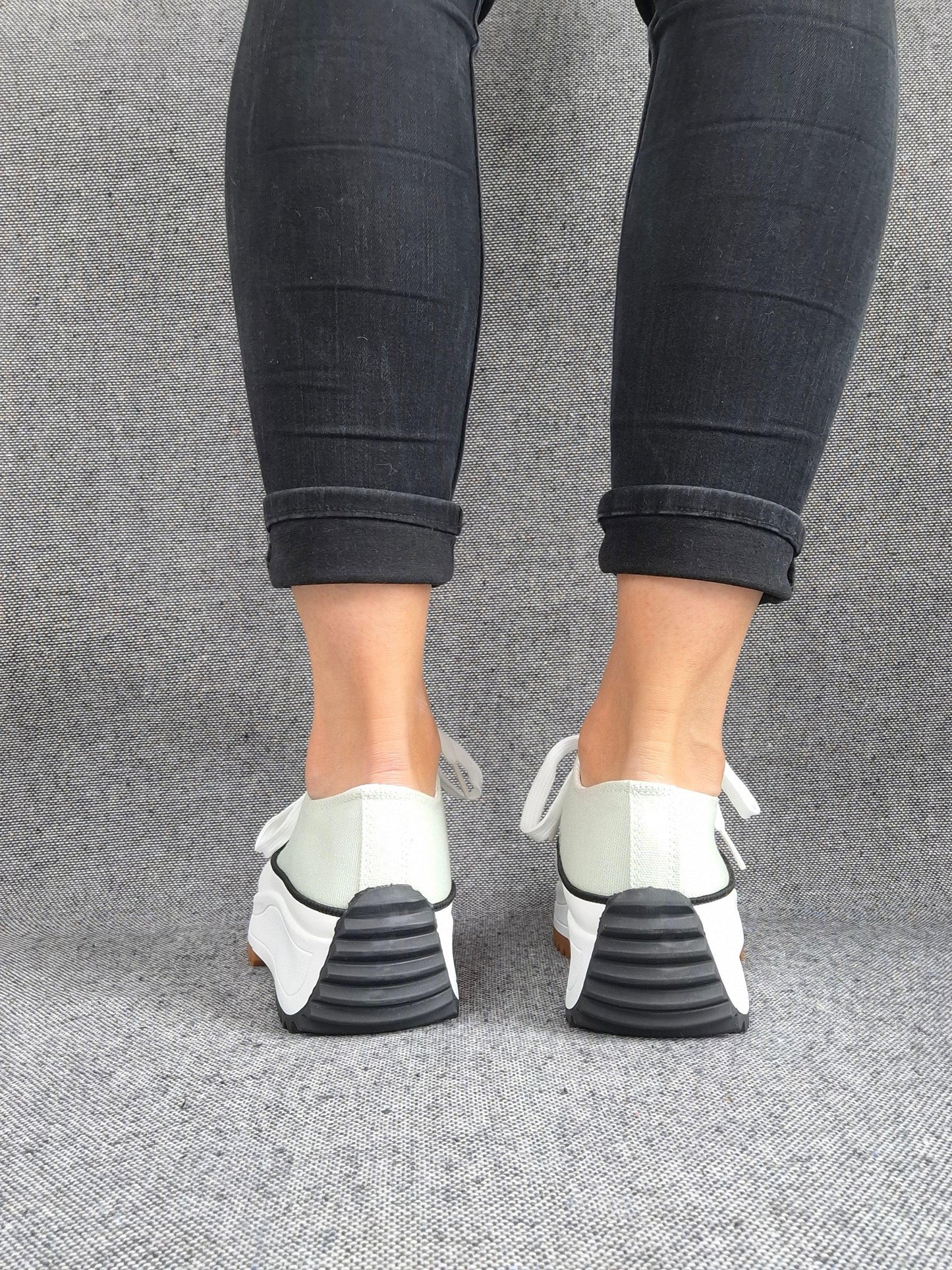 Chaussures baskets basses plate-forme tissu toile vert d'eau