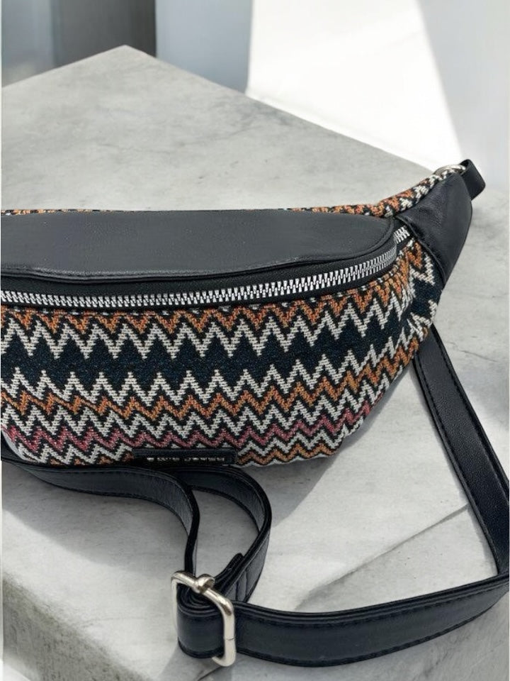 Sac banane simili cuir et tissu noir