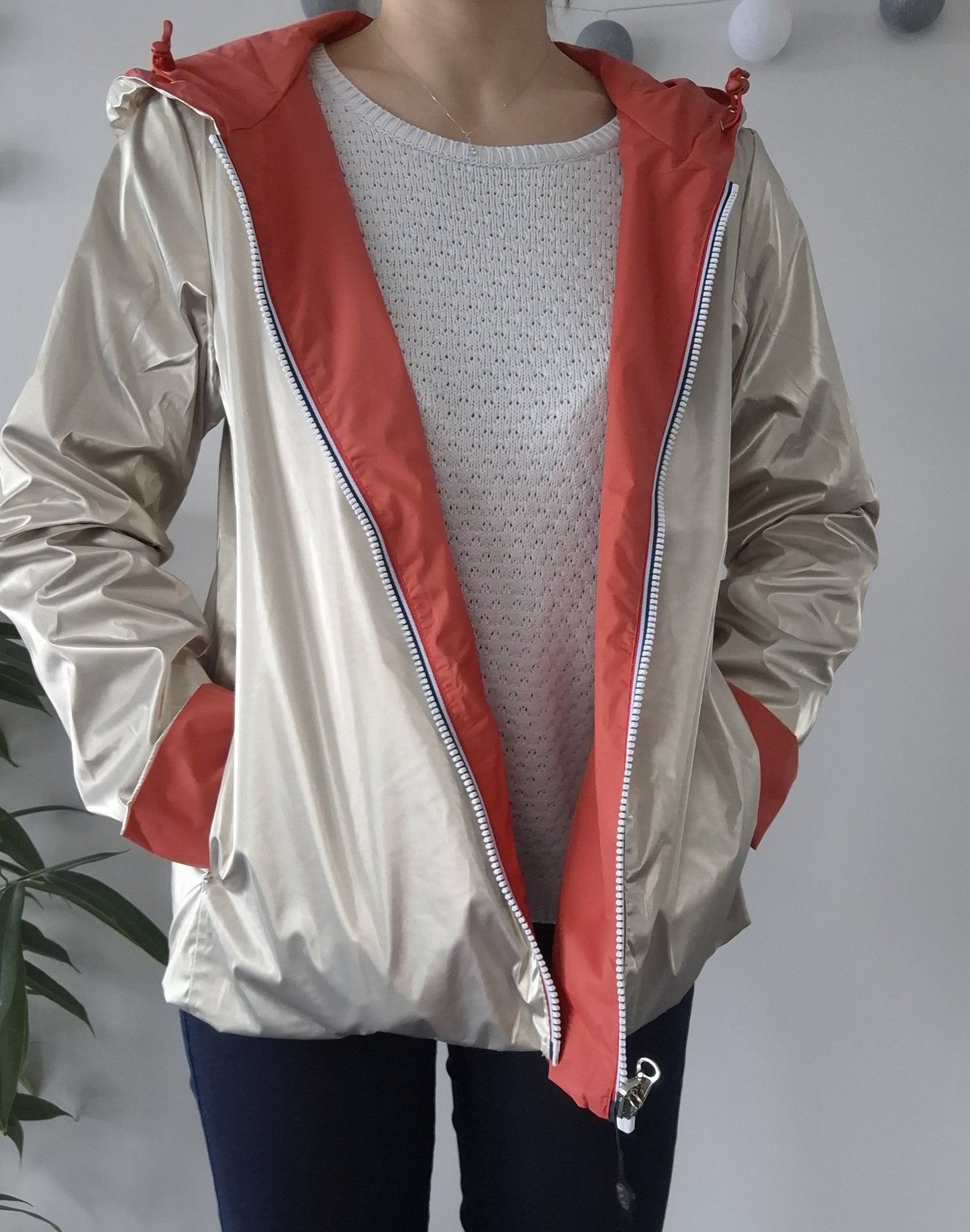 Laura Jo - Imperméable réversible court sans garnissage ouate couleur corail/doré