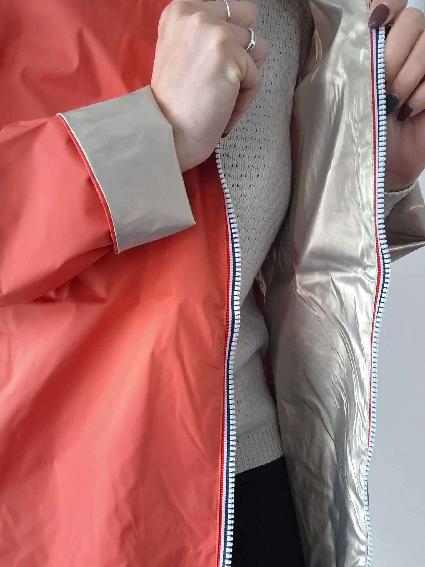 Laura Jo - Imperméable réversible long sans garnissage ouate couleur corail/doré