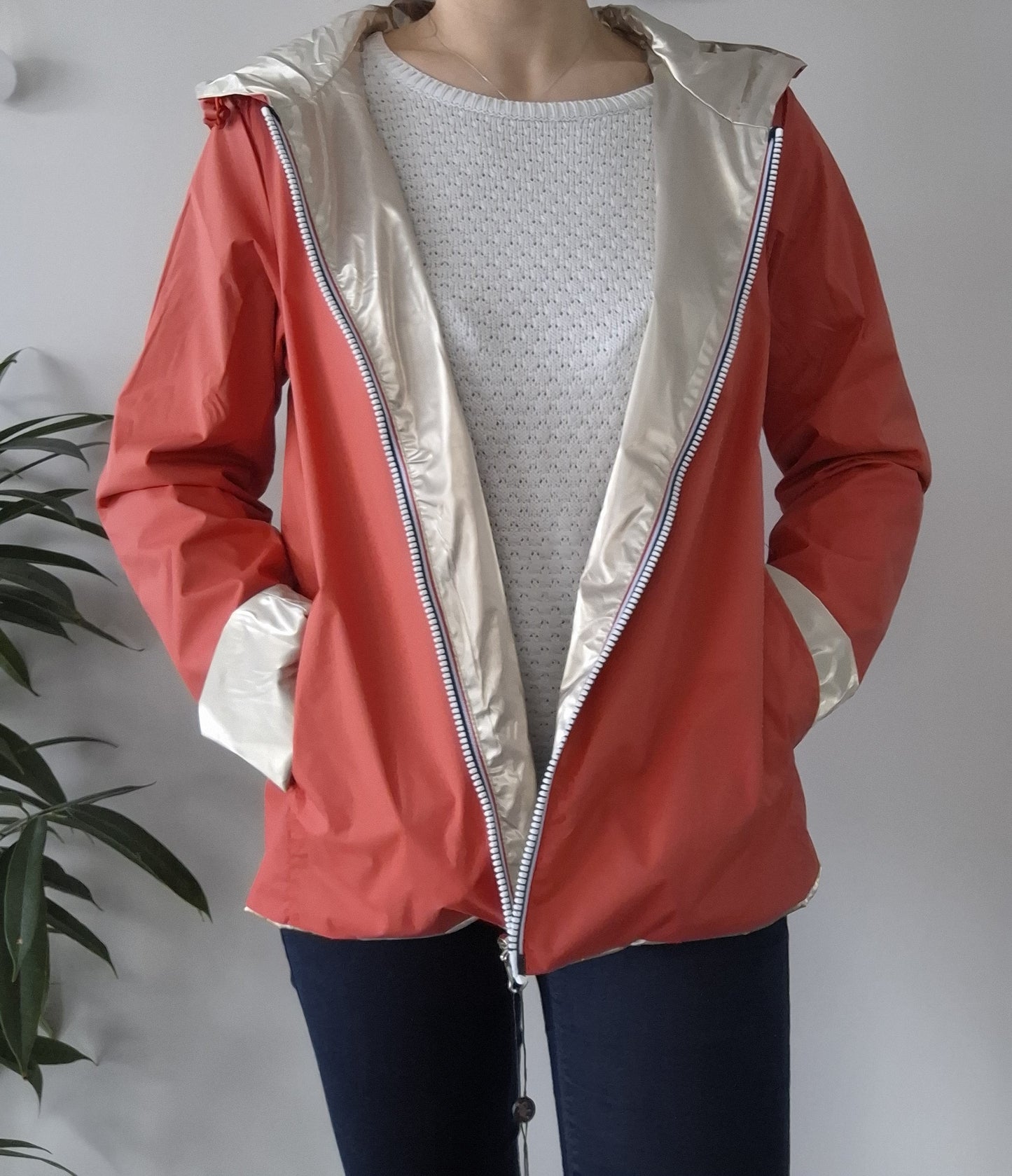 Laura Jo - Imperméable réversible court sans garnissage ouate couleur corail/doré