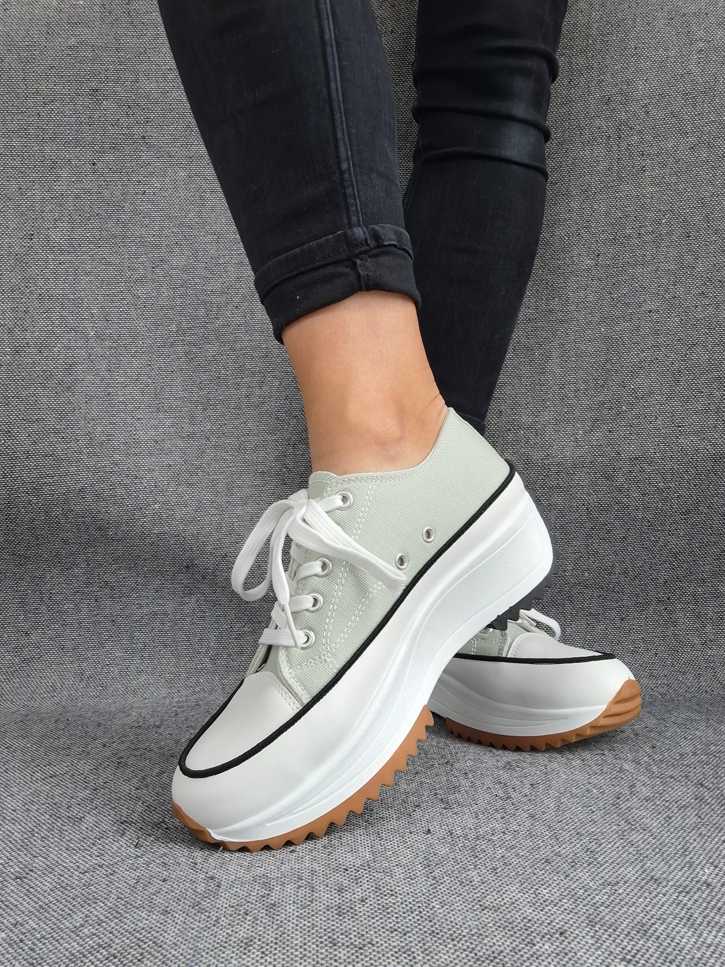 Chaussures baskets basses plate-forme tissu toile vert d'eau