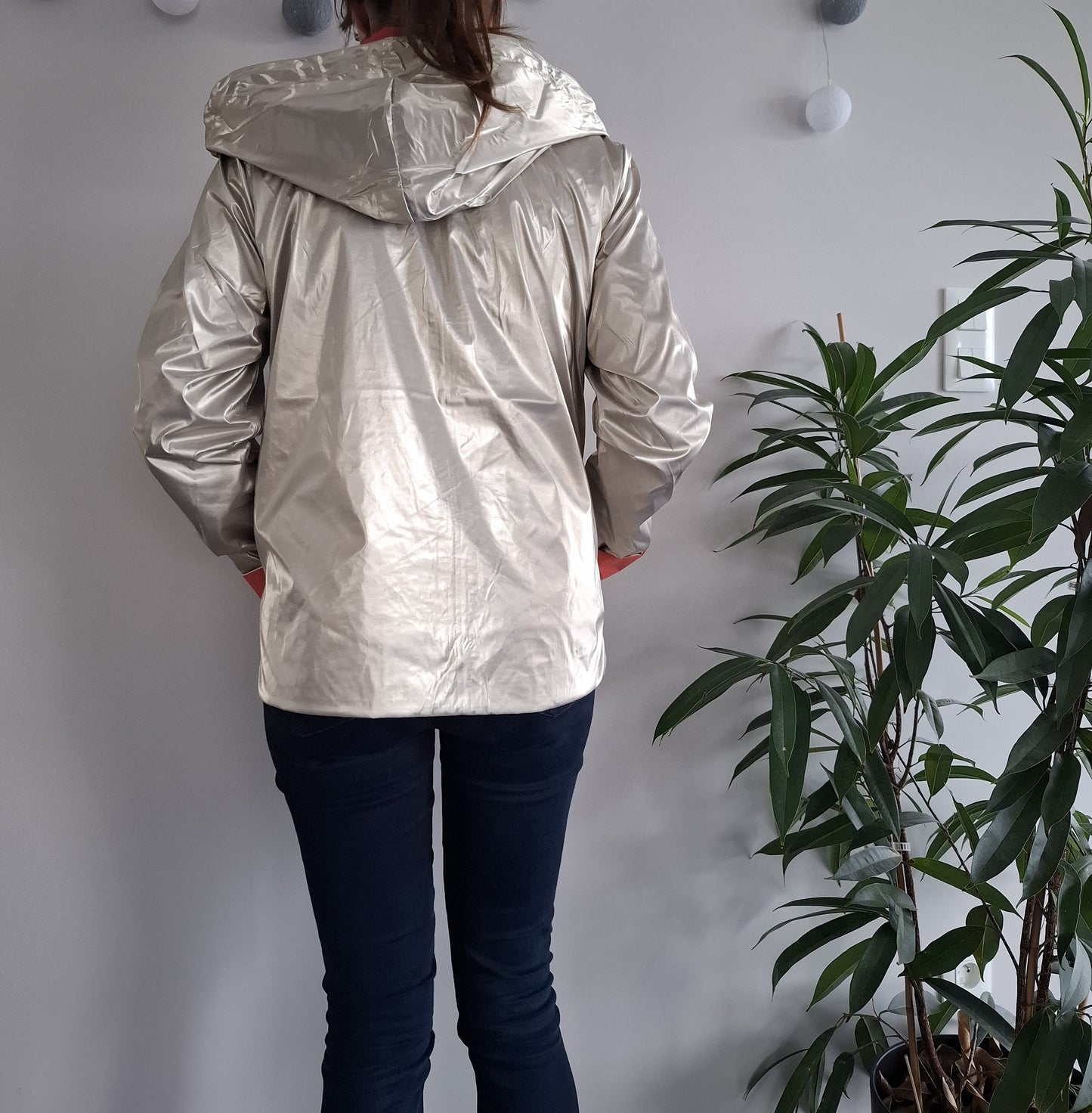 Laura Jo - Imperméable réversible court sans garnissage ouate couleur corail/doré