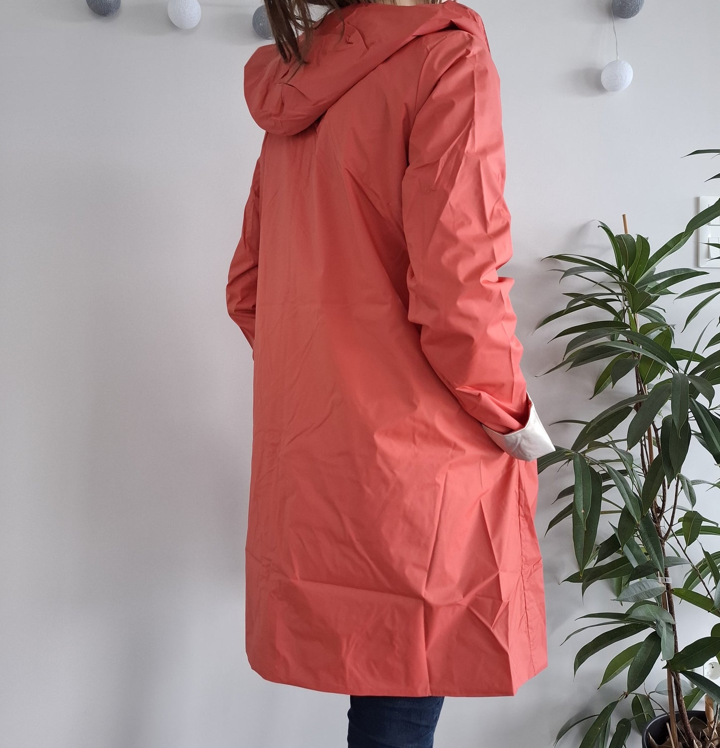 Laura Jo - Imperméable réversible long sans garnissage ouate couleur corail/doré