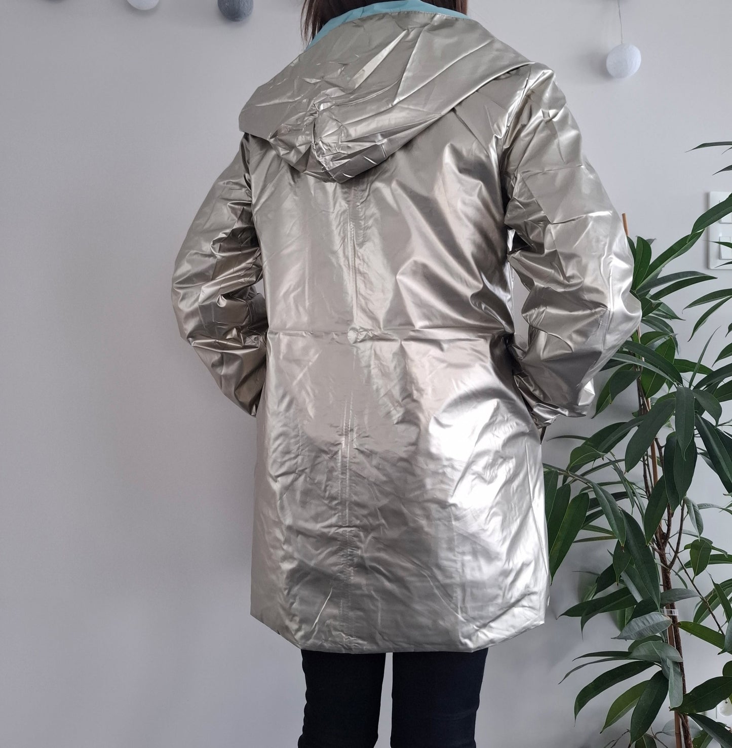 Melya Melody - Imperméable réversible mi-long sans garnissage ouate couleur bleu ciel/doré