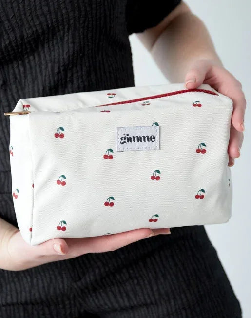 Trousse en tissu imperméable blanc motifs cerises