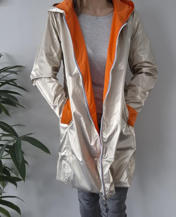 Laura Jo - Imperméable réversible long sans garnissage ouate couleur orange doré