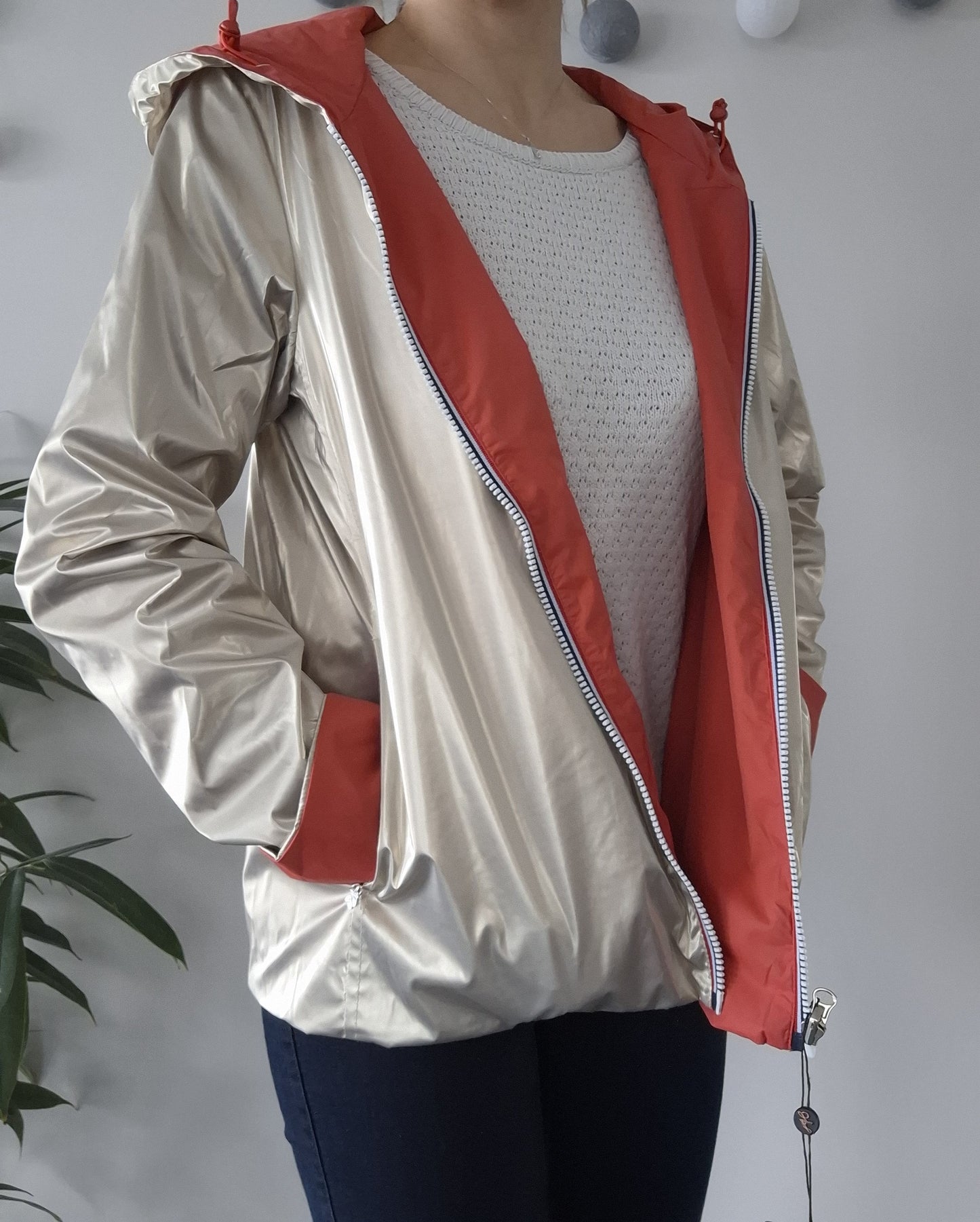 Laura Jo - Imperméable réversible court sans garnissage ouate couleur corail/doré
