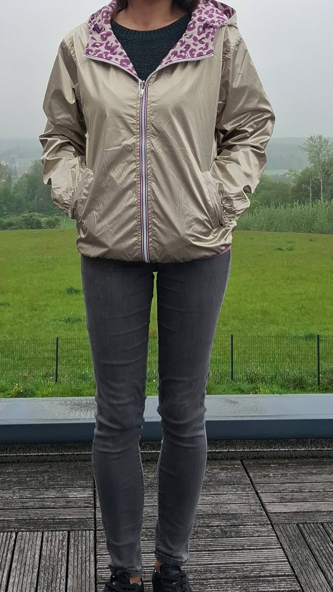 Escandelle - Parka imperméable courte Léopard violet réversible doré