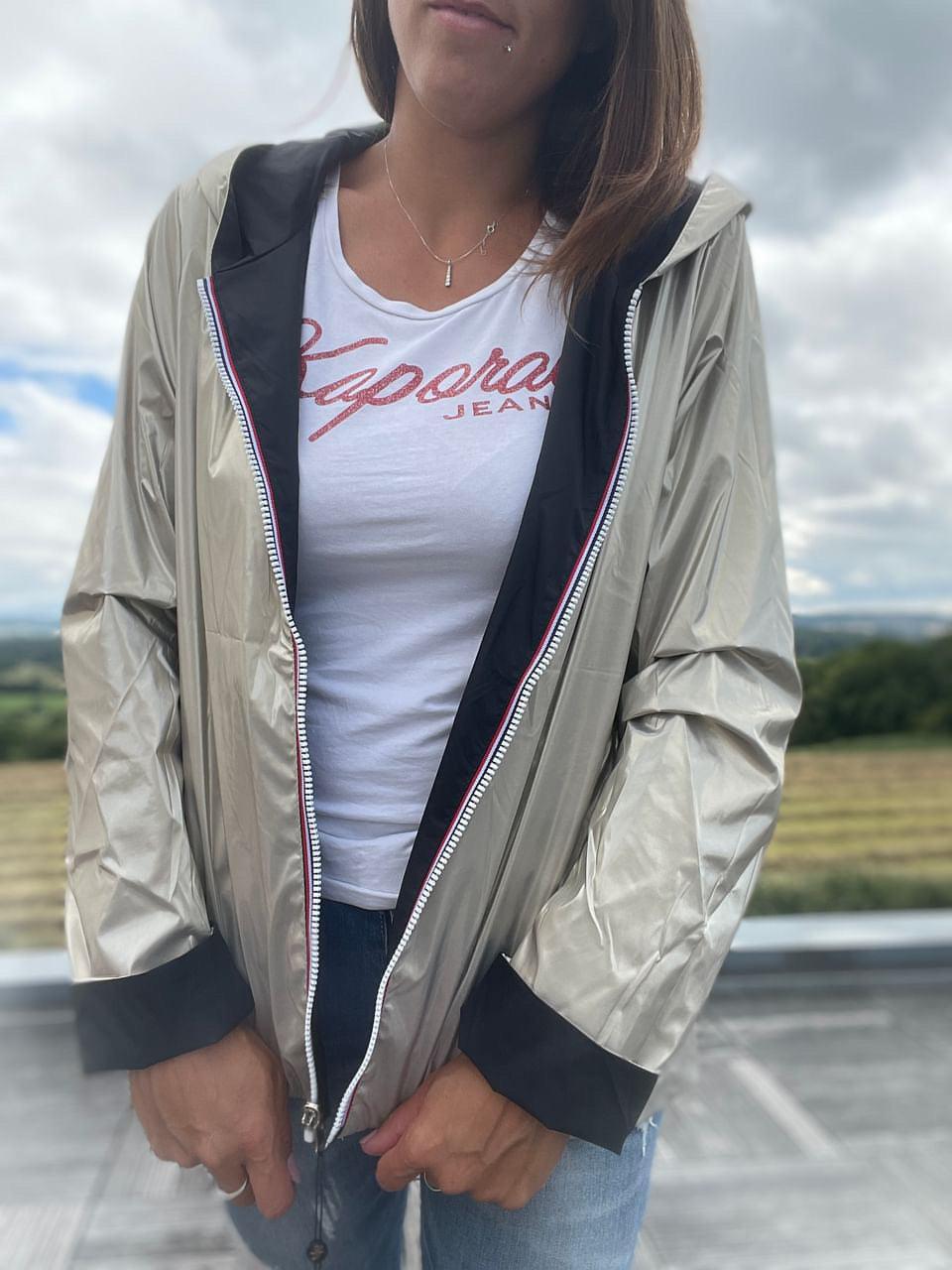 Laura Jo - Imperméable réversible court sans garnissage ouate mi-saison couleur noir/doré