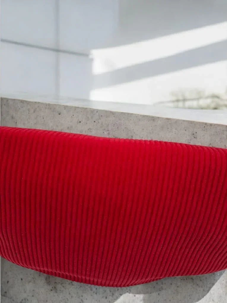 Sac banane velours côtelé 2 poches sangle fantaisie couleur Rouge