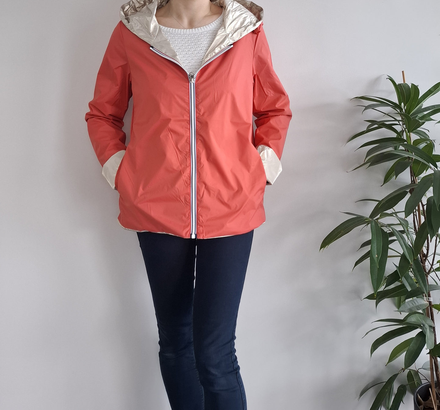 Laura Jo - Imperméable réversible court sans garnissage ouate couleur corail/doré