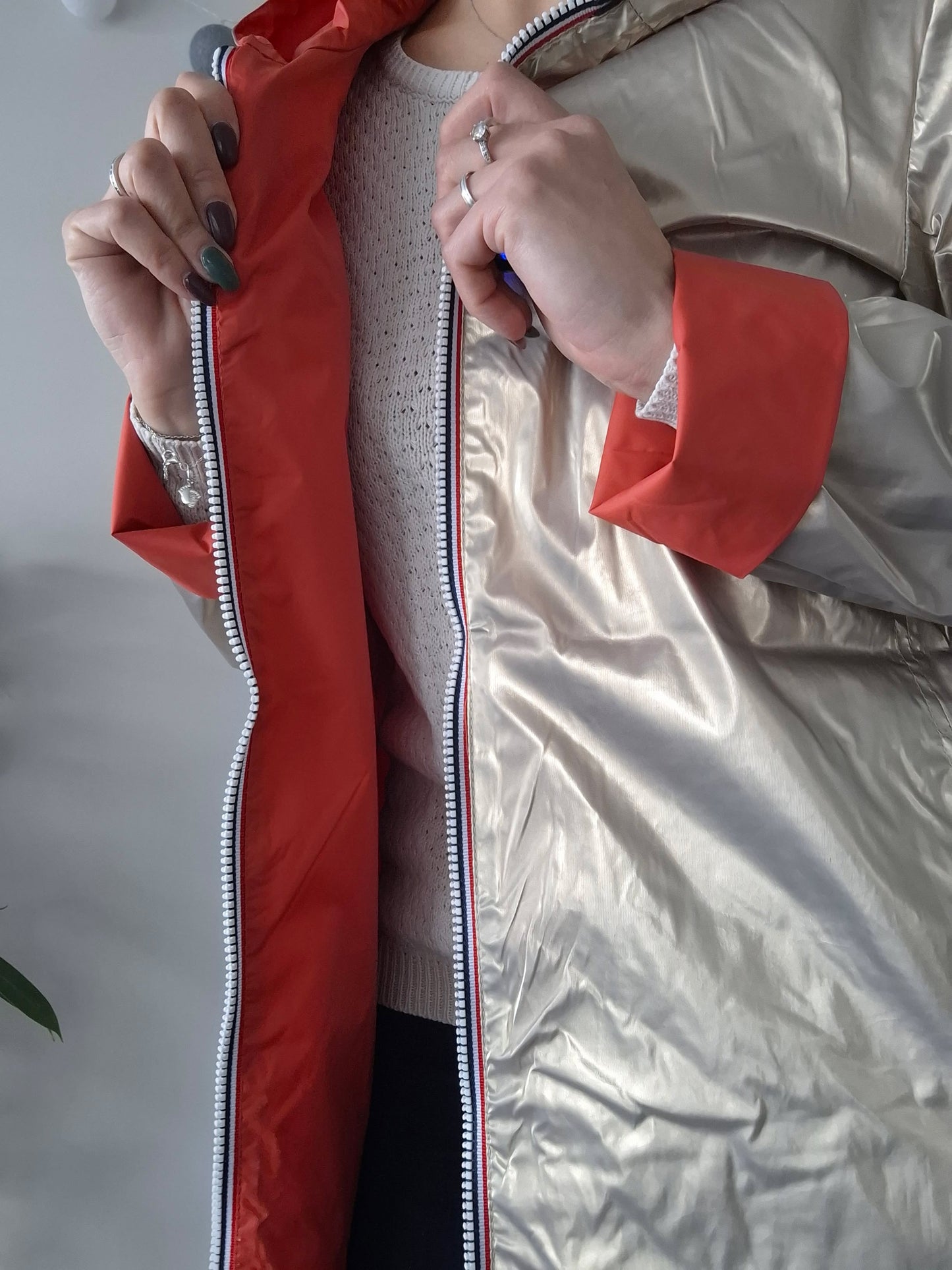 Laura Jo - Imperméable réversible long sans garnissage ouate couleur corail/doré