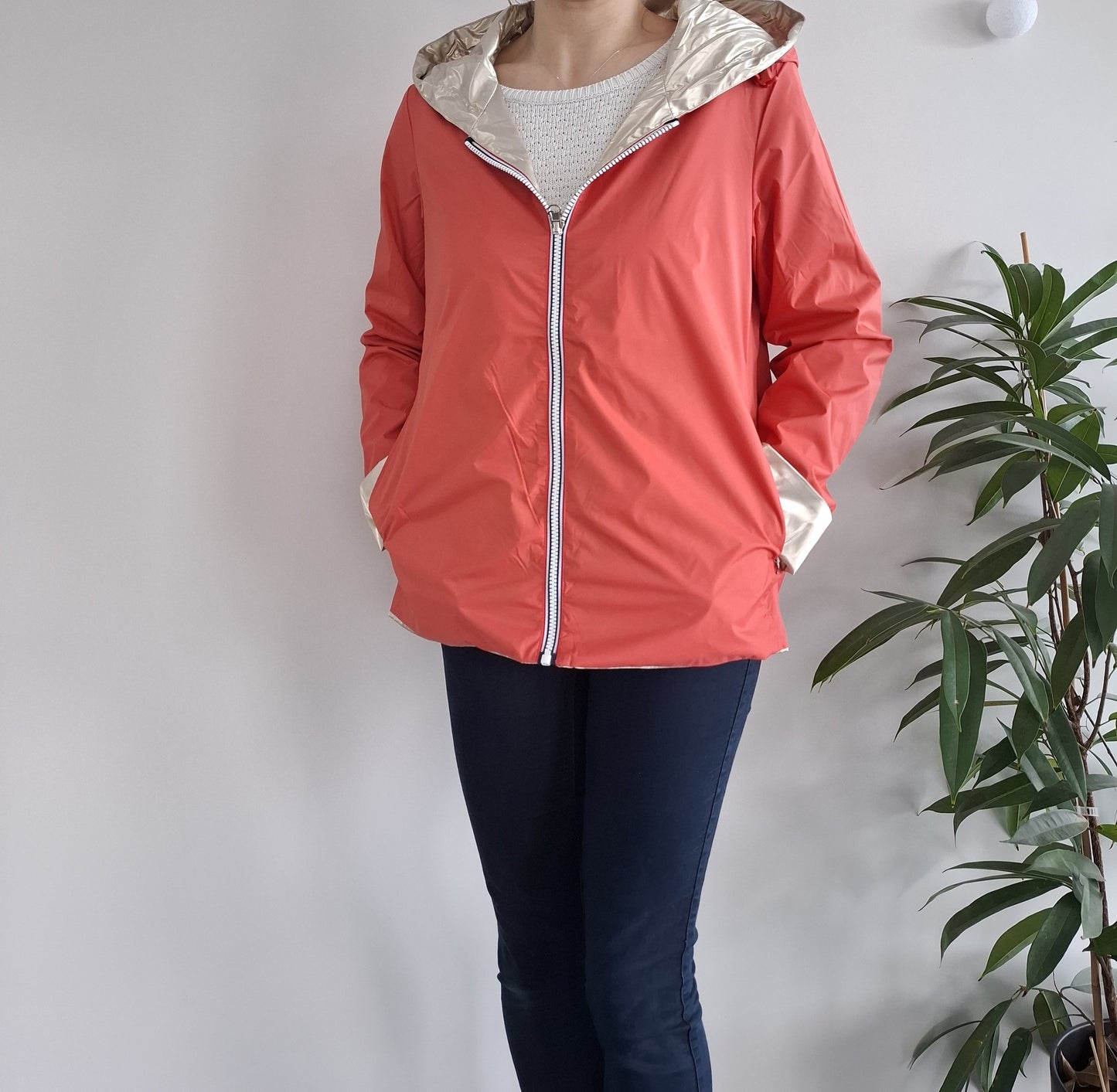 Laura Jo - Imperméable réversible court sans garnissage ouate couleur corail/doré