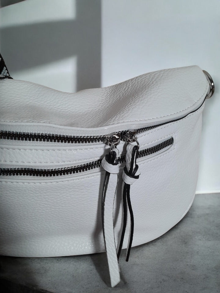 Sac banane simili cuir 2 poches sangle fantaisie blanc