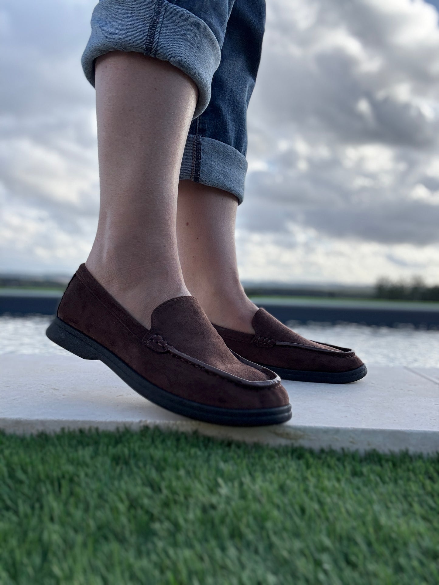 Chaussures mocassins bateau toucher daim marron chocolat