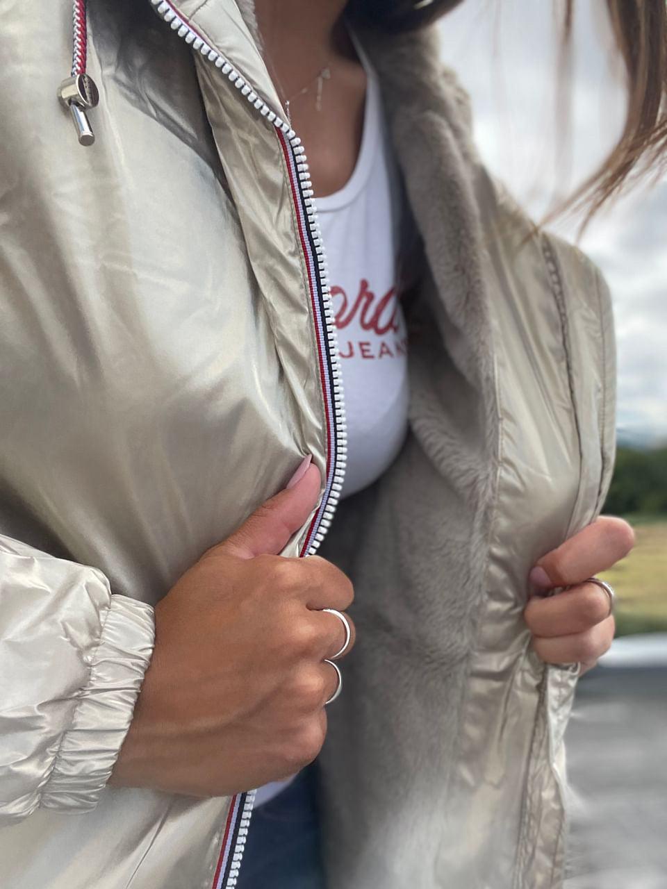 Laura Jo - Imperméable mi long doublé en fausse fourrure cordon tricolore couleur doré