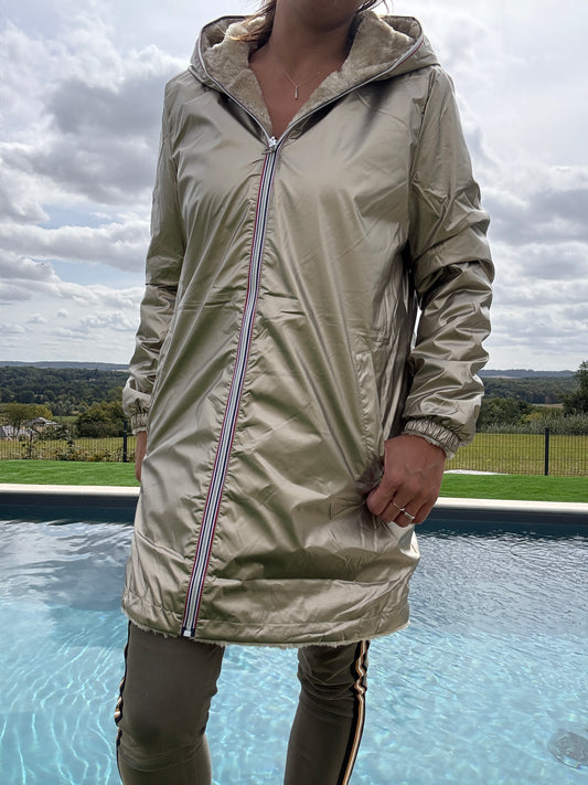 New Lolo - Manteau long doré réversible imperméable fourré fausse fourrure