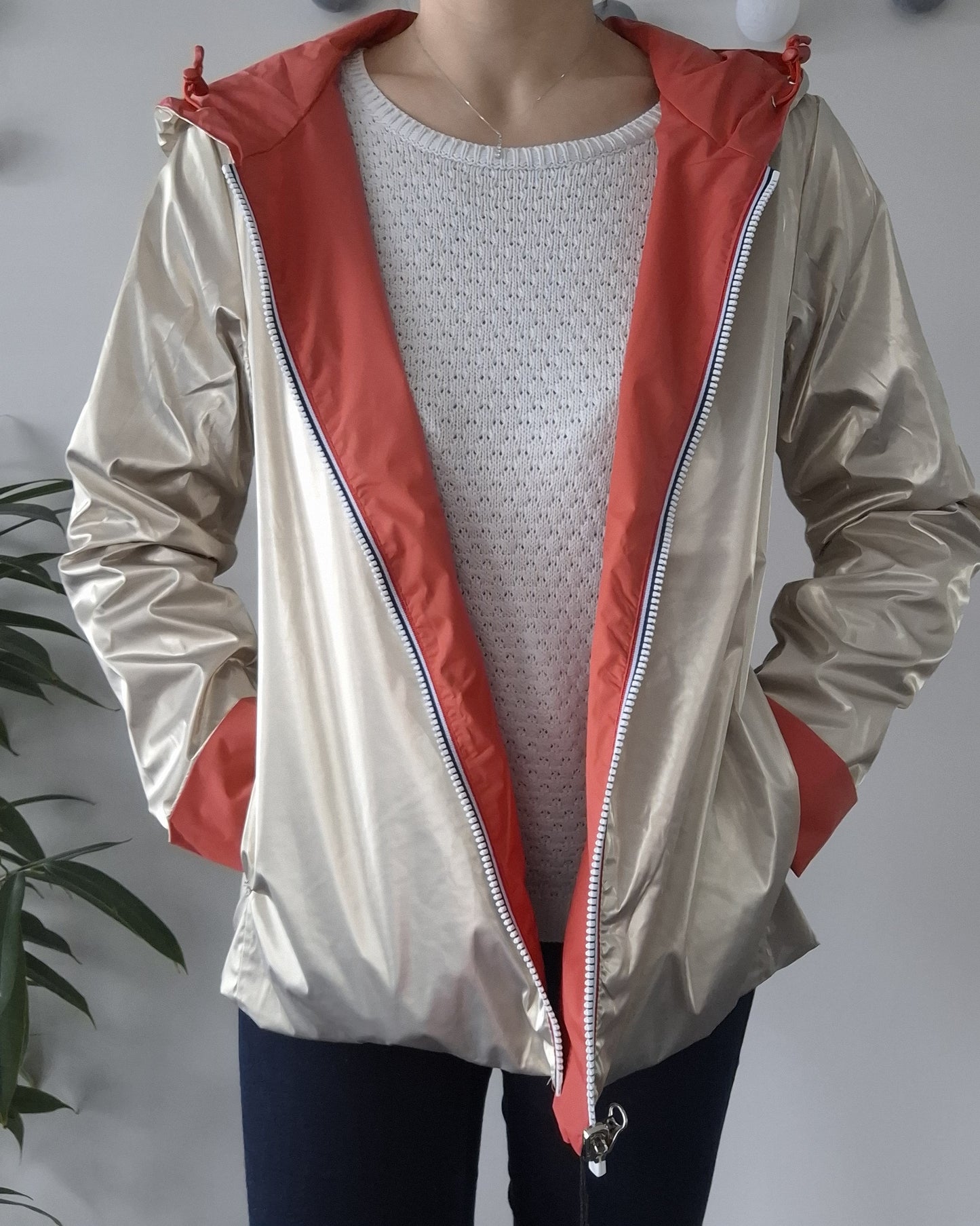 Laura Jo - Imperméable réversible court sans garnissage ouate couleur corail/doré