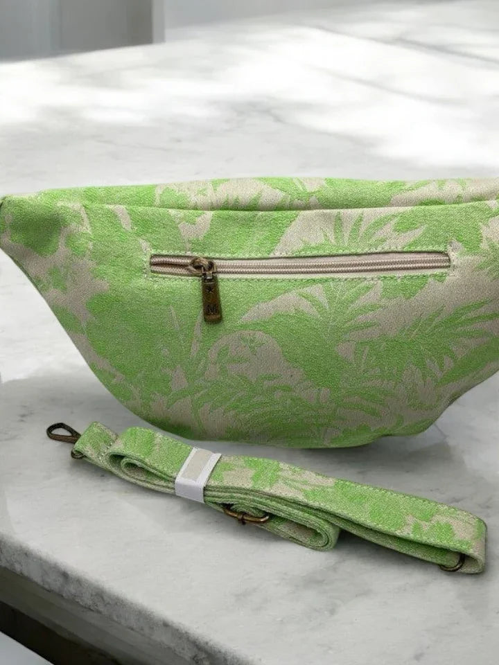 Sac banane XL tissu style toile de jouy vert pomme creme