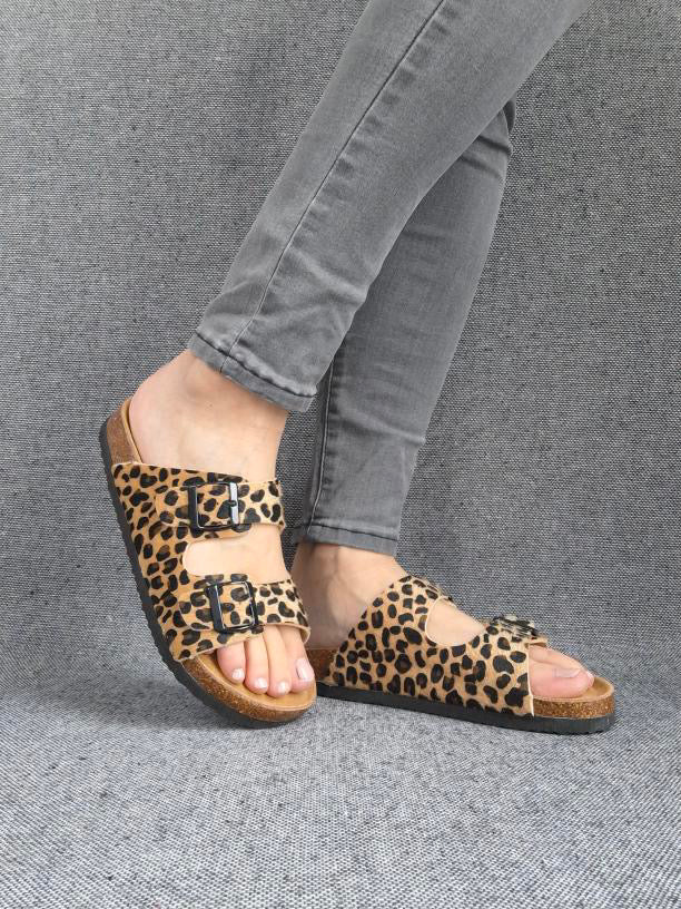 Chaussures sandales intérieur cuir motif léopard style Birk