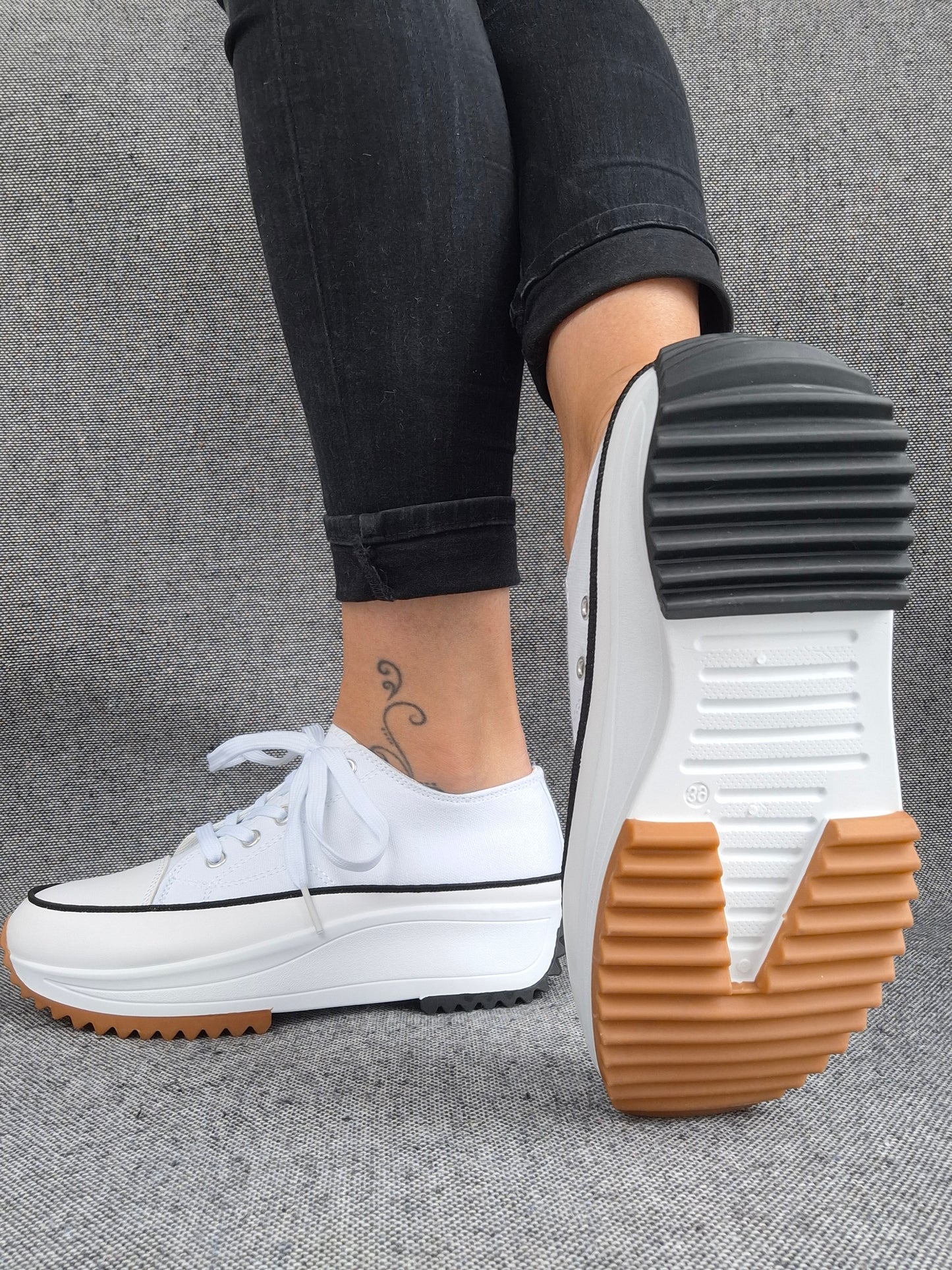 Chaussures baskets basses plate-forme tissu toile blanc